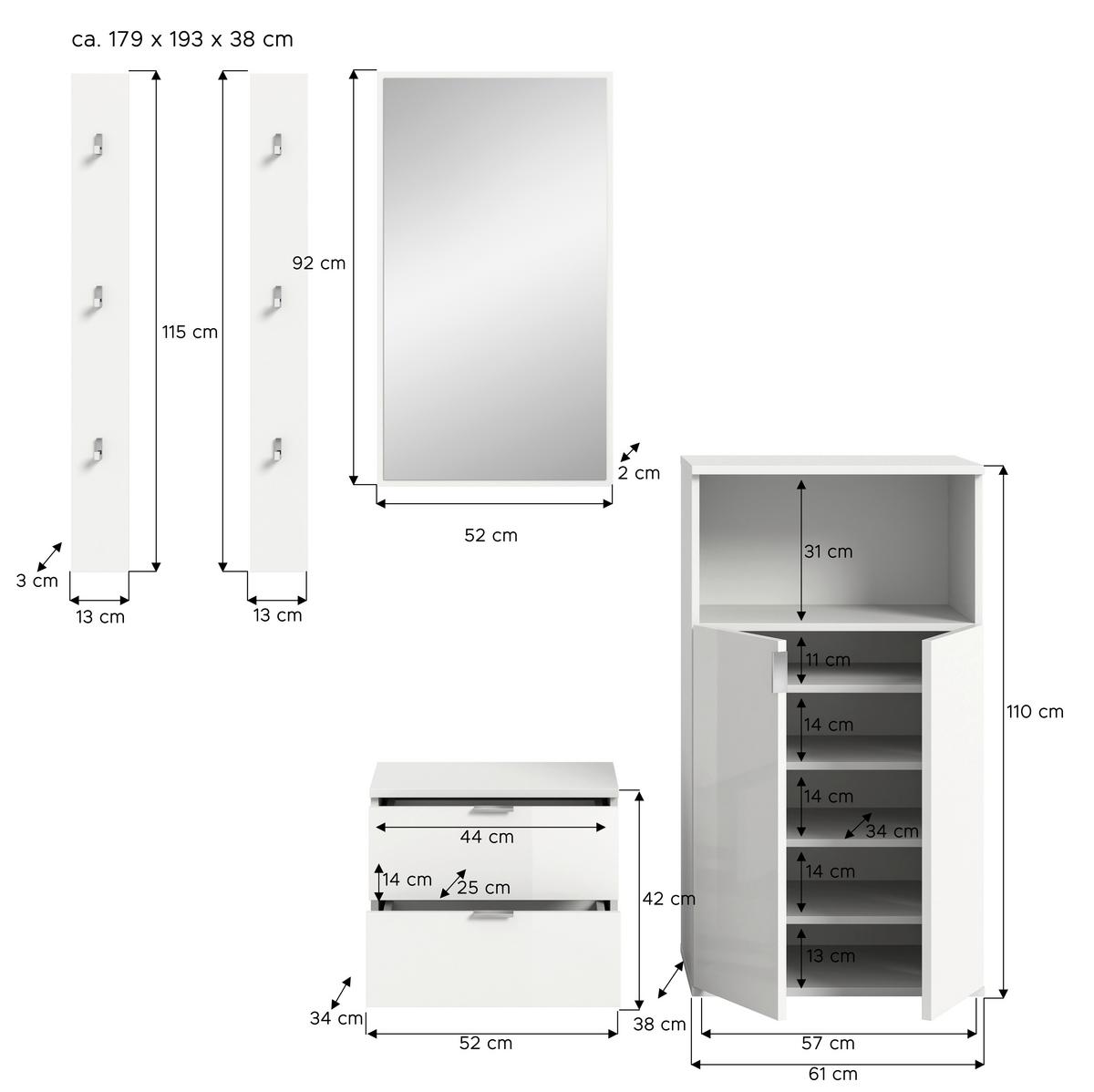 Garderobe Projekt X Weiß B: 179 cm - Weiß Hochglanz/Weiß, Design, Holzwerkstoff (179/193/37cm) - Livetastic