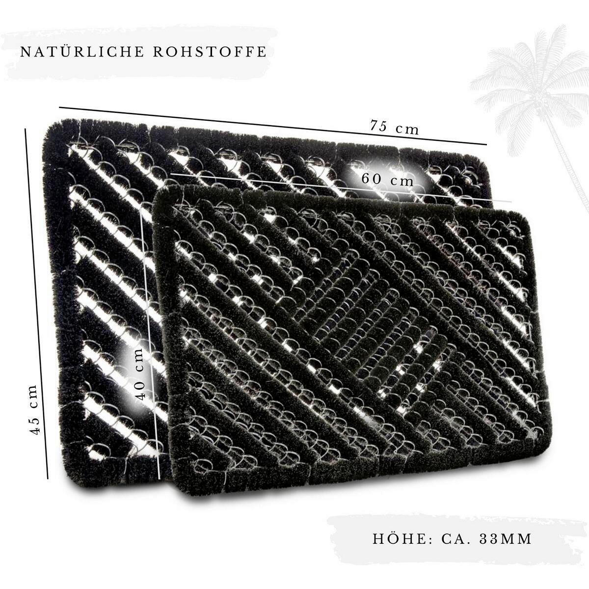 KOKOSMATTE GRID BRUSHES SCHWARZ 45X75 CM - Schwarz, Basics, Naturmaterialien (45/75cm) - Hanse Home