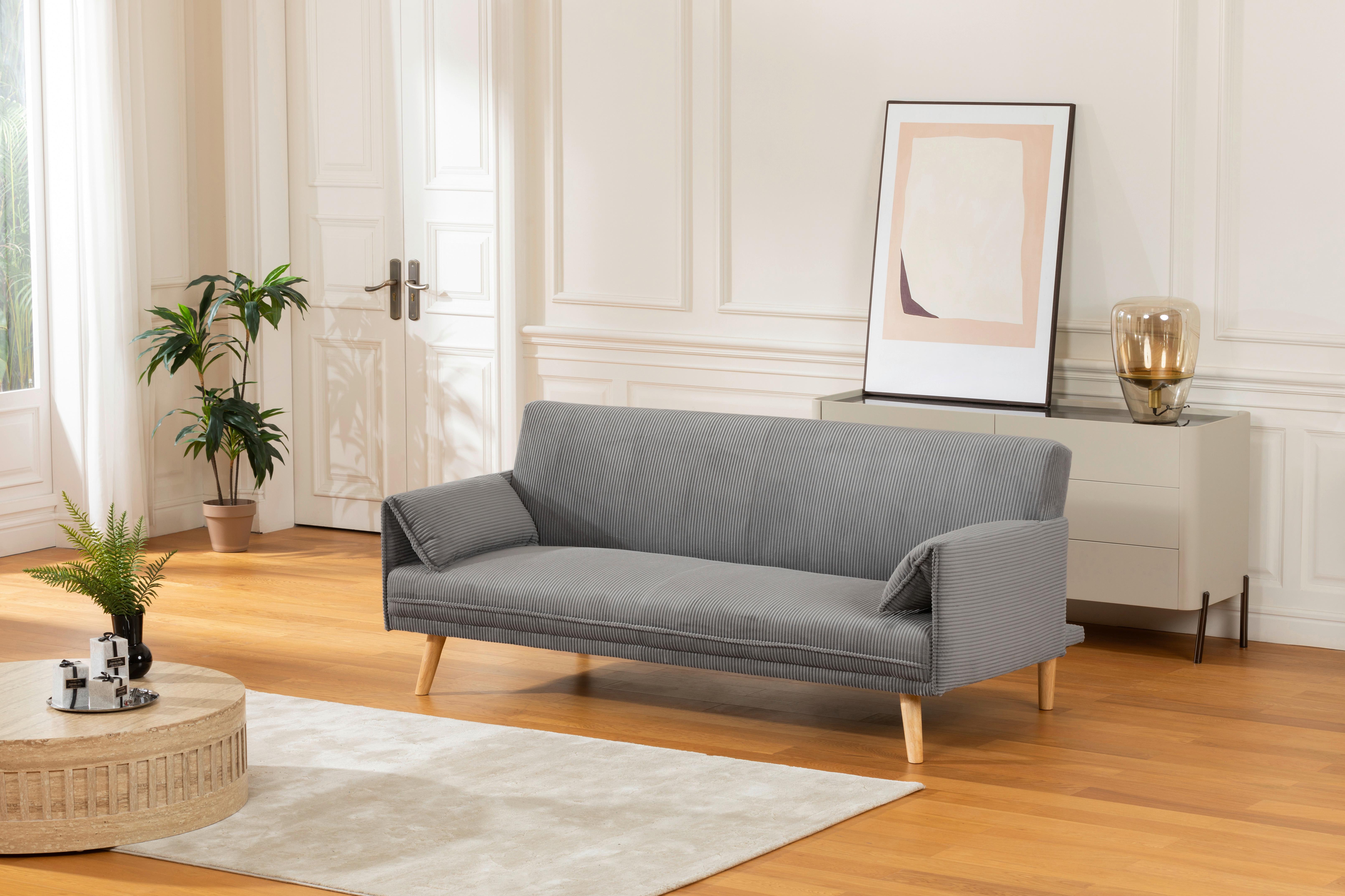 Schlafsofa Como Grau B: 193 Cm - Naturfarben/Grau, Design, Textil (193/81/92cm) - Livetastic
