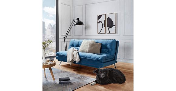 3-Sitzer-Sofa + Schlaffunktion Palermo Hellblau, Samt - Chromfarben/Dunkelblau, Design, Holz/Textil (189/92/103cm) - Luca Bessoni