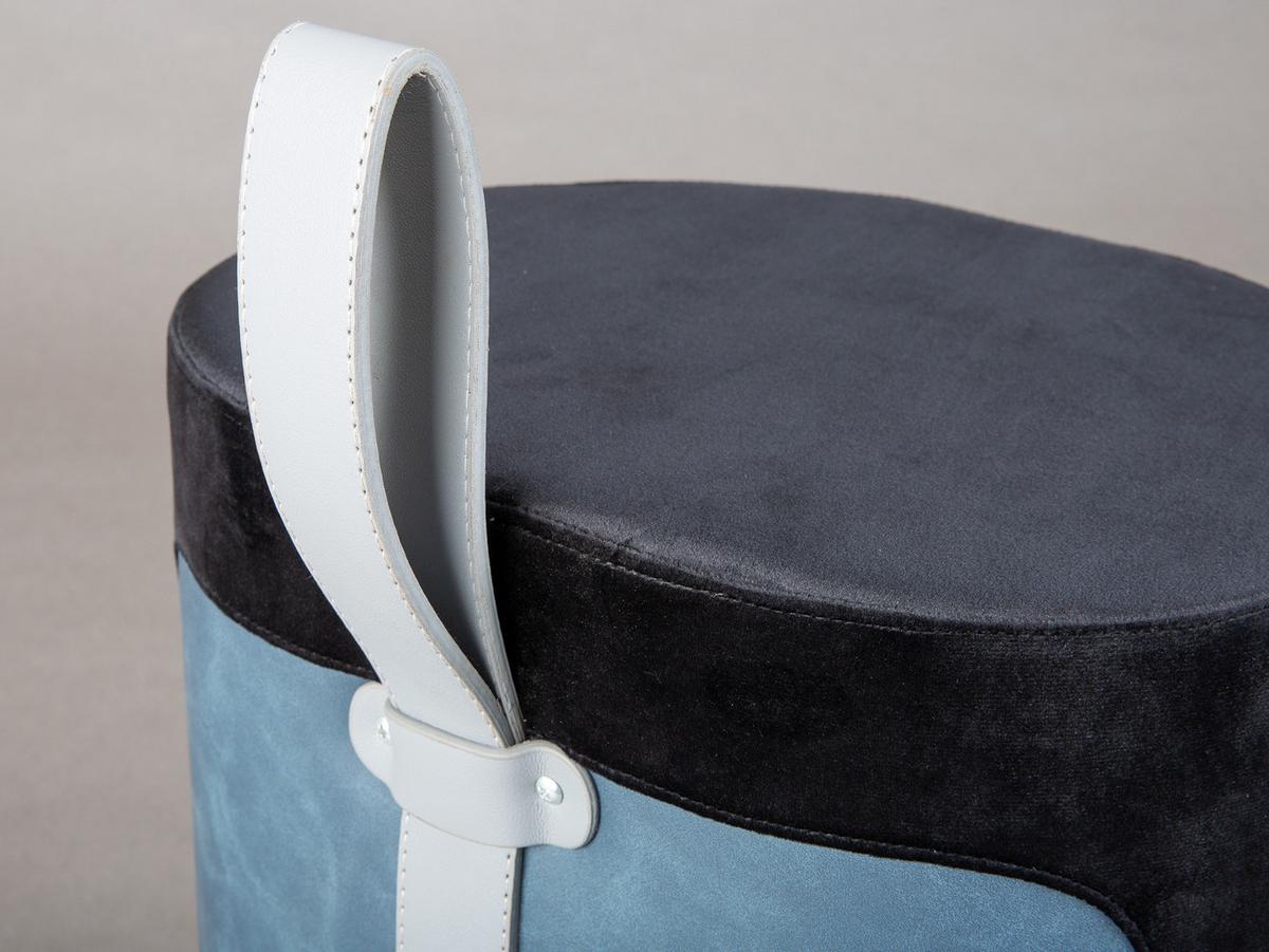 Hocker Osane Samt Blau/Schwarz Sitz Gepolstert H: 43 cm - Blau/Schwarz, KONVENTIONELL, Holzwerkstoff/Kunststoff (38/43/32,5cm) - MID.YOU