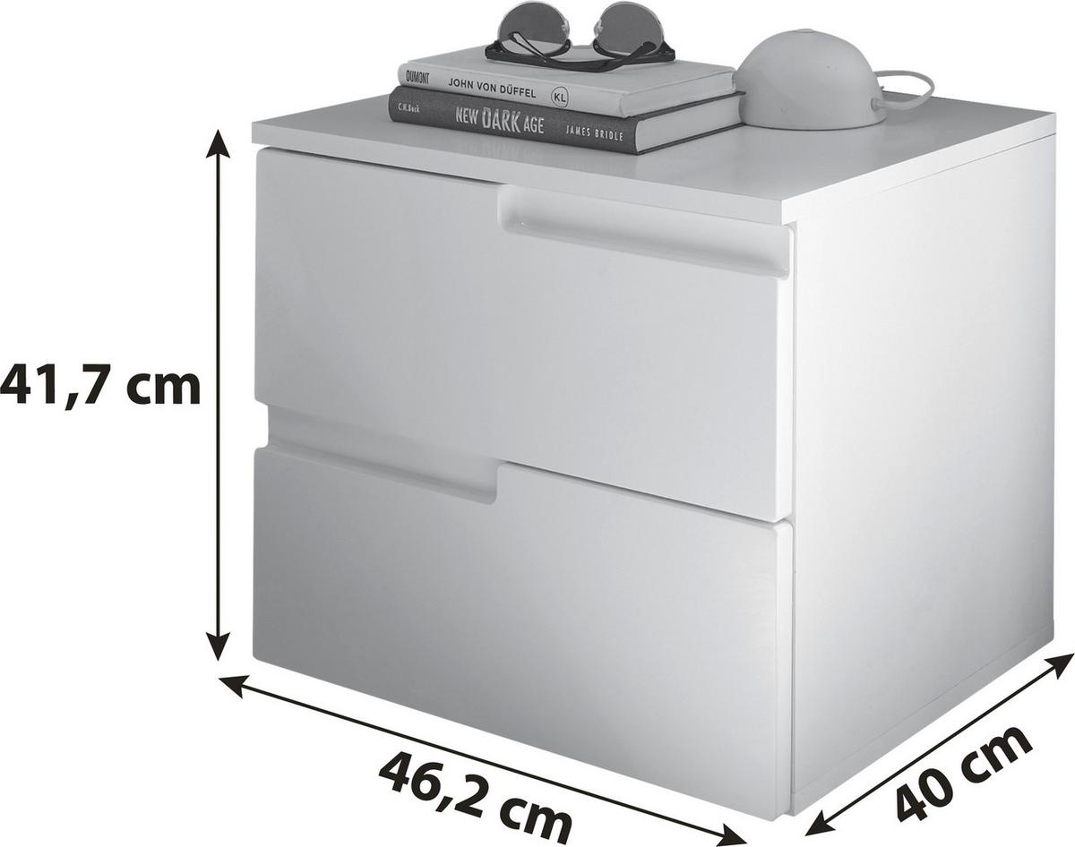Nachtkästchen Weiß H: 41,7 Cm, Spice 2 - Weiß Hochglanz/Schwarz, MODERN, Holzwerkstoff (46,2/41,7/40cm)