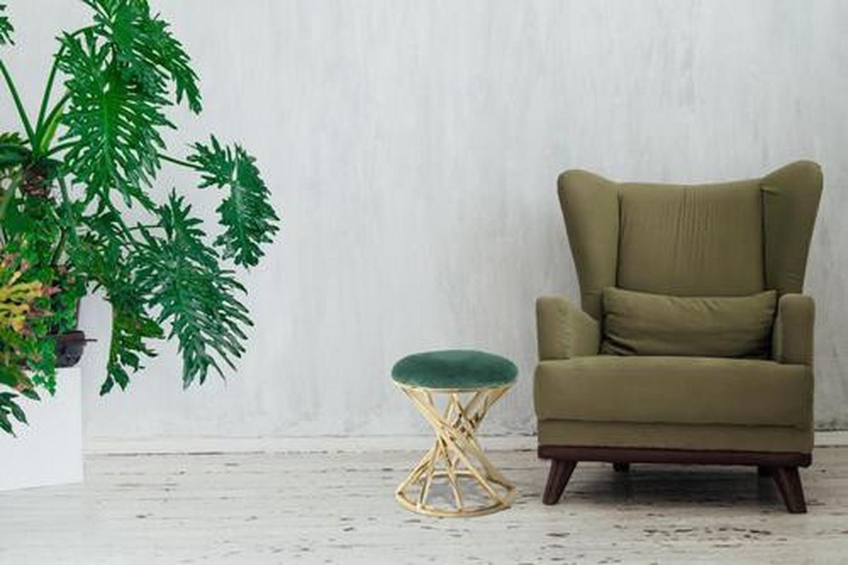 Hocker Golden Samt/Edelstahl Sitz Gepolstert H: 49cm - Goldfarben/Grün, Trend, Textil/Metall (40/49/40cm) - Kayoom