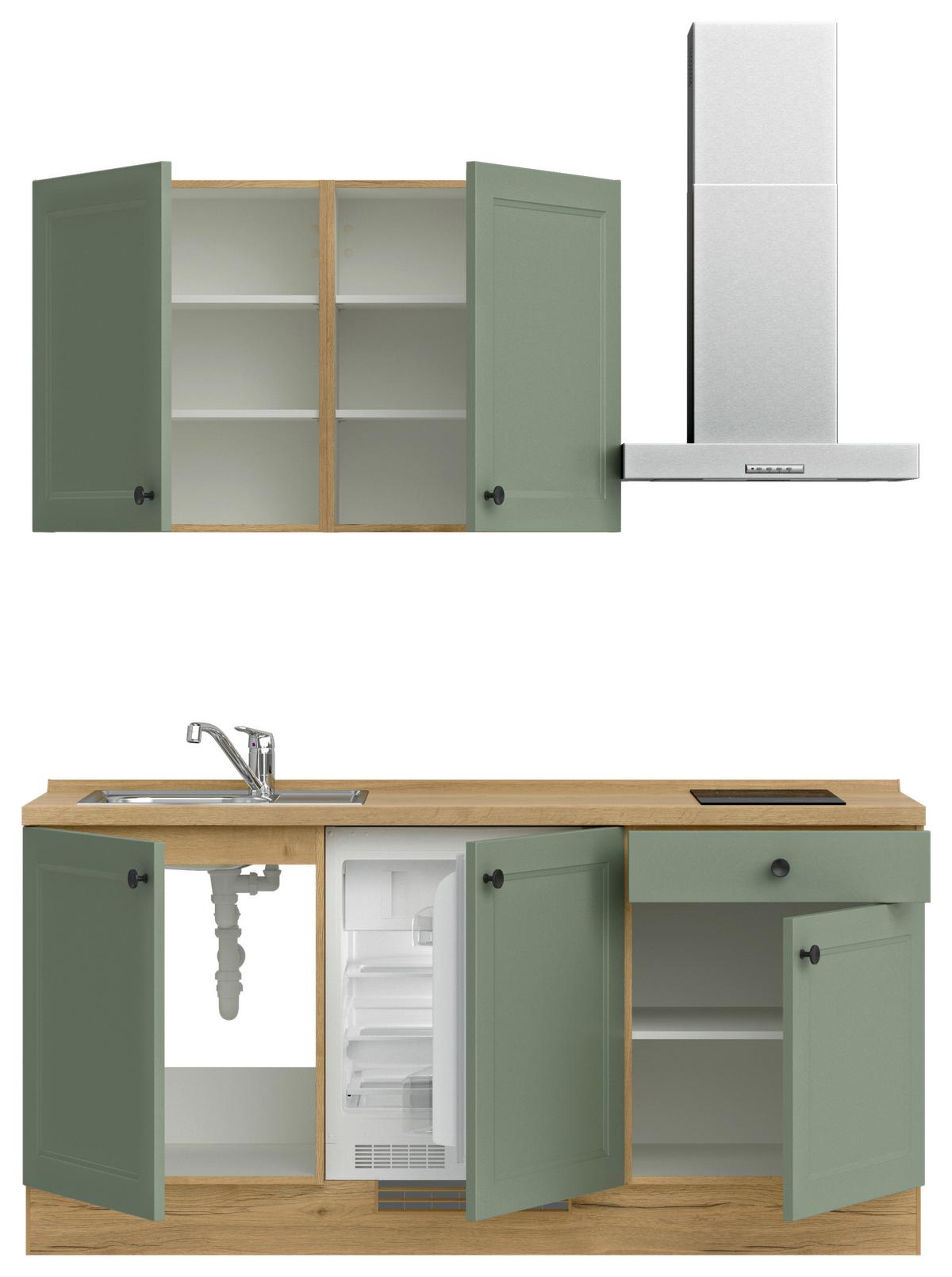 Kuchyňská linka 180 cm, rákosová/ dub sierra - barvy dubu/černá, Moderní, kov/kompozitní dřevo (180cm) - Nobilia