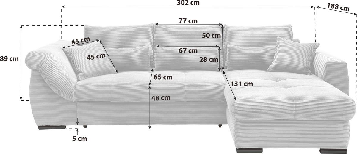 Ecksofa Federico Goldfarben S: 302/188 cm - Goldfarben/Schwarz, MODERN, Holz/Textil (302/188cm) - MID.YOU