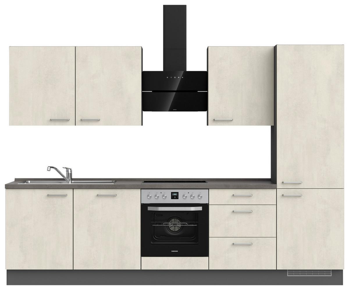 Kuchynská linka 300CM biely betón/ bridlicová šedá - biela/farba ušľachtilej ocele, Modern, kov/kompozitné drevo (300cm) - Nobilia