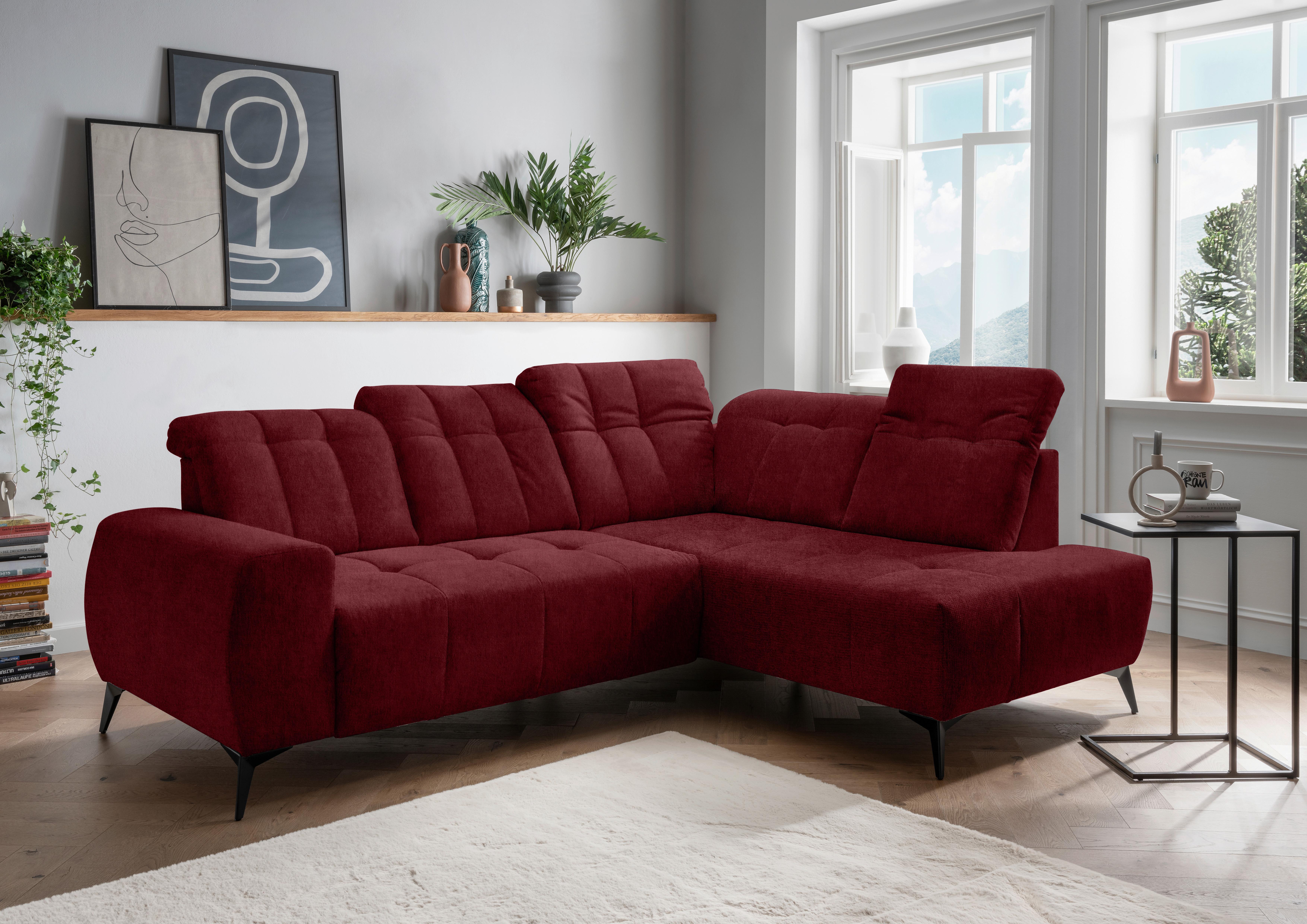 Ecksofa mit USB Anschluss Sano, Bordeaux, S: 261x200 cm - Bordeaux/Schwarz, MODERN, Textil (261/200cm) - Livetastic
