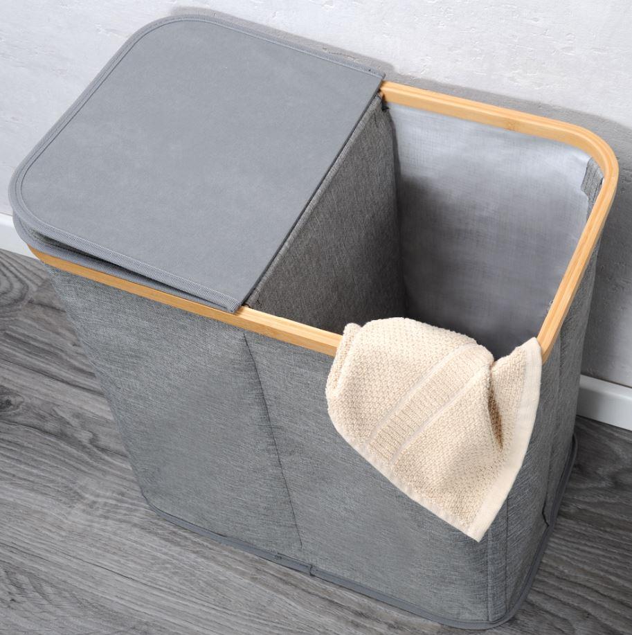 Wäschetonne aus Bambus/Kunststoff in Braun/Grau Top