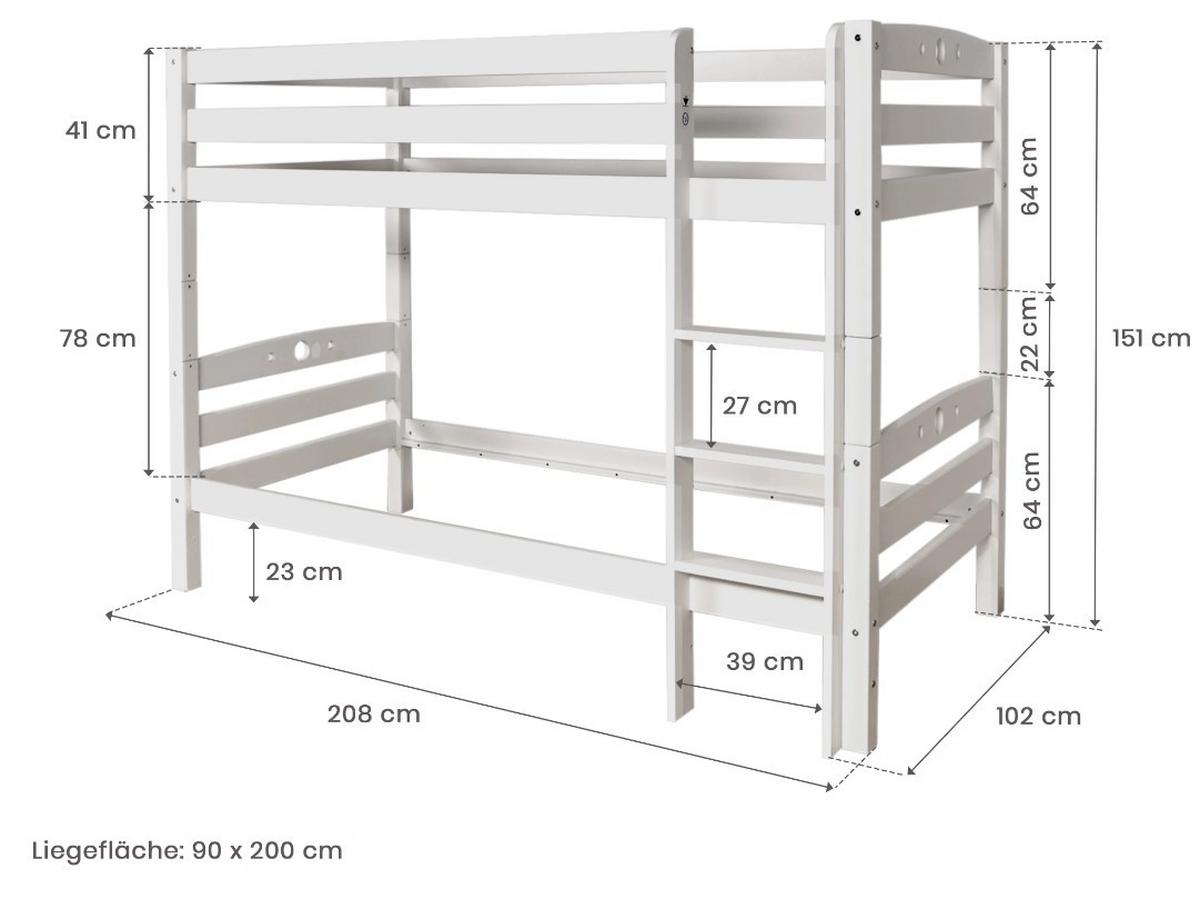 Etagenbett Lupo Buche massiv 90 cm m. Absturzsicherung - Buchefarben, Basics, Holz (90/200cm) - MID.YOU