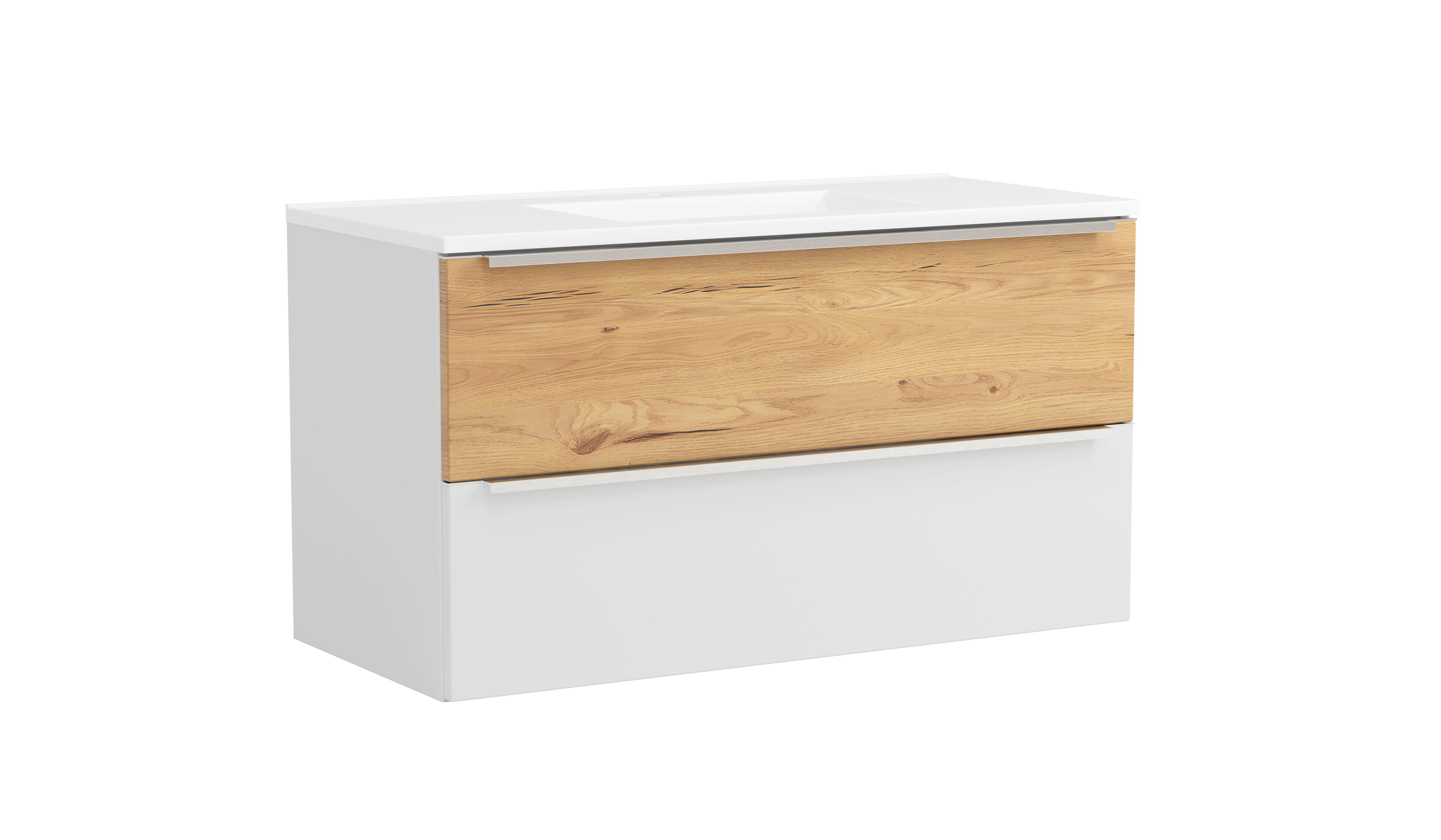 WASCHTISCHKOMBI Verona Weiß/Wildeiche B: 100cm - Wildeiche/Weiß, Trend, Holzwerkstoff/Stein (100/54/47cm) - Held