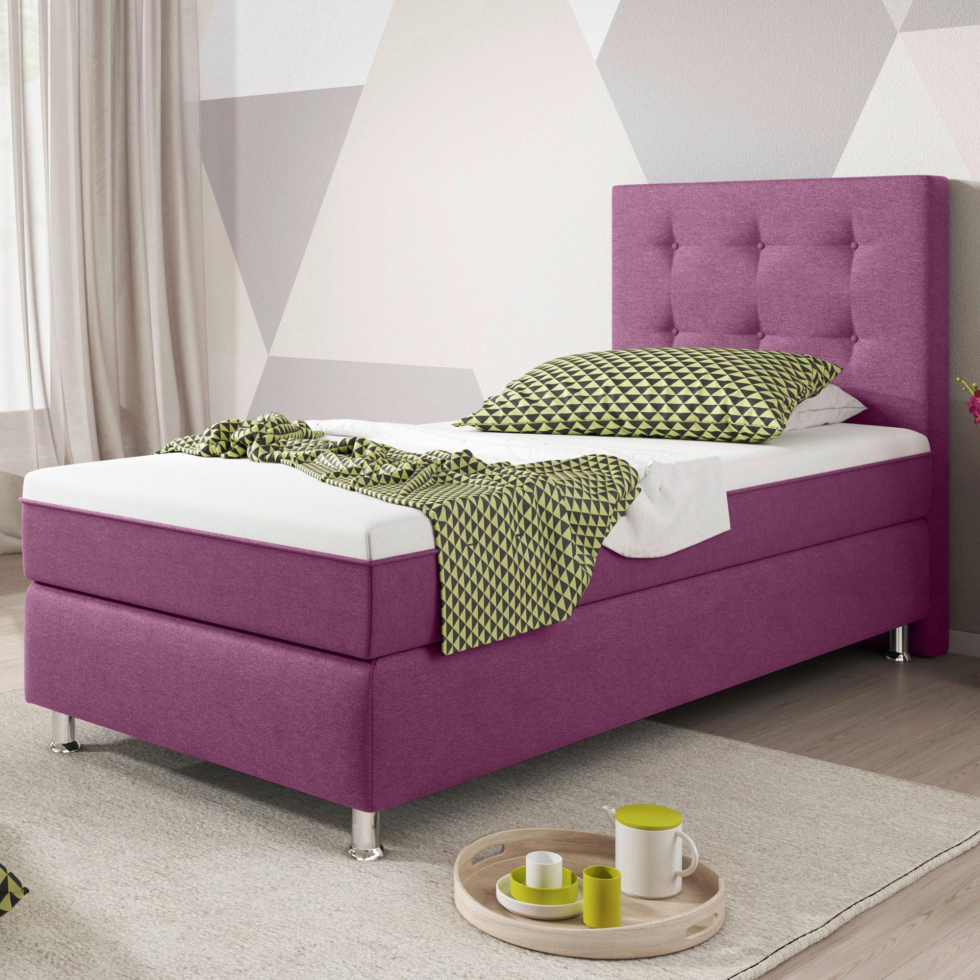 Boxspringbett 90x200 cm Köln Plus - Pink/Silberfarben, KONVENTIONELL, Textil (90/115/210cm) - MID.YOU