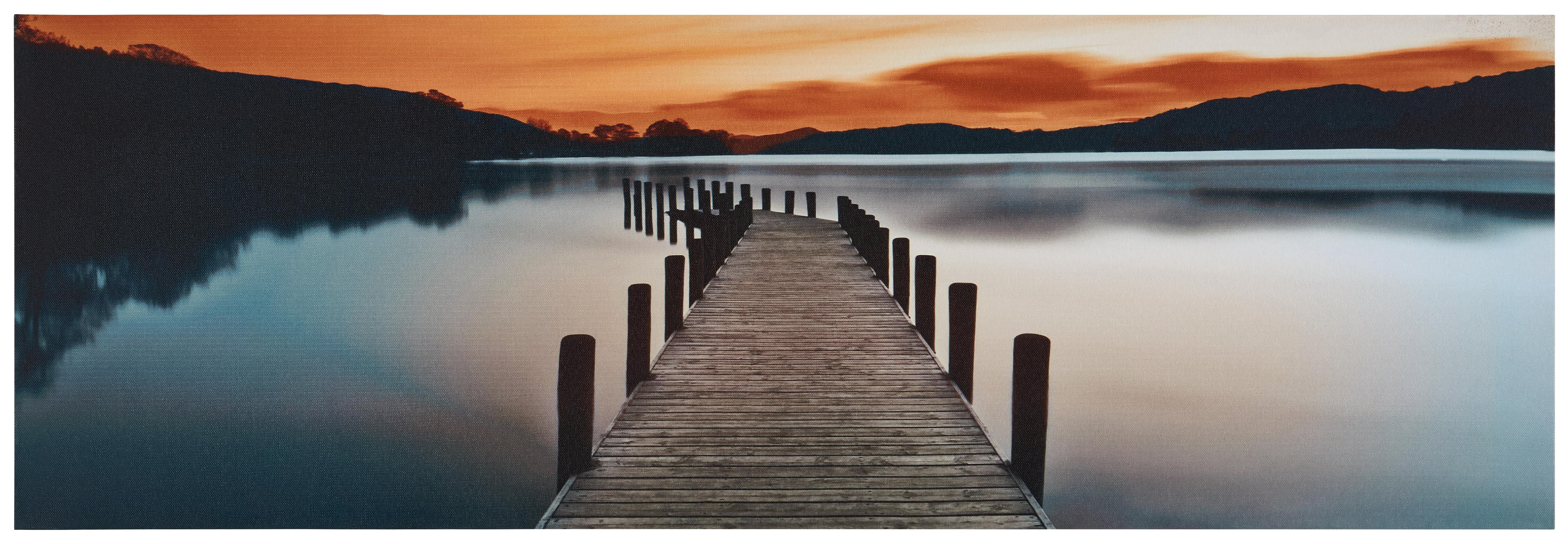 Keilrahmenbild Mila Steg mit Sonnenuntergang auf See mit Bergen rot/blau/schwarz Keilrahmenbild Mila Steg mit Sonnenuntergang auf See mit Bergen rot/blau/schwarz