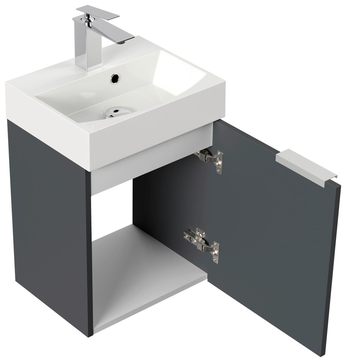 Gästebad Cubi Graphitfarben B: 40 cm - Graphitfarben/Weiß, MODERN, Holzwerkstoff/Stein (40cm) - MID.YOU