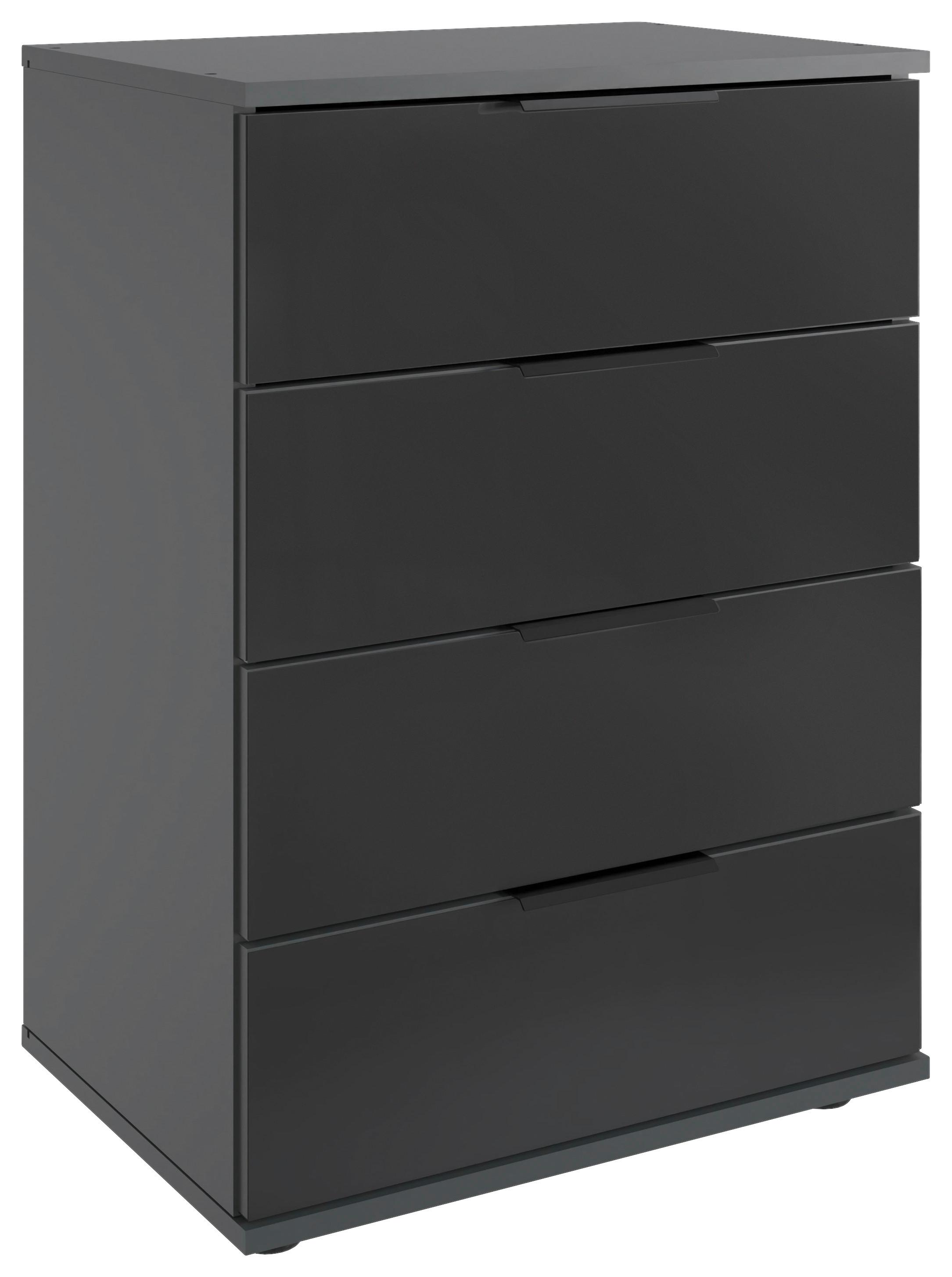 Nachkästchen Graphitfarben H: 74 cm Saigon - Klar/Schwarz, MODERN, Glas/Holzwerkstoff (52/74/38cm) - P & B