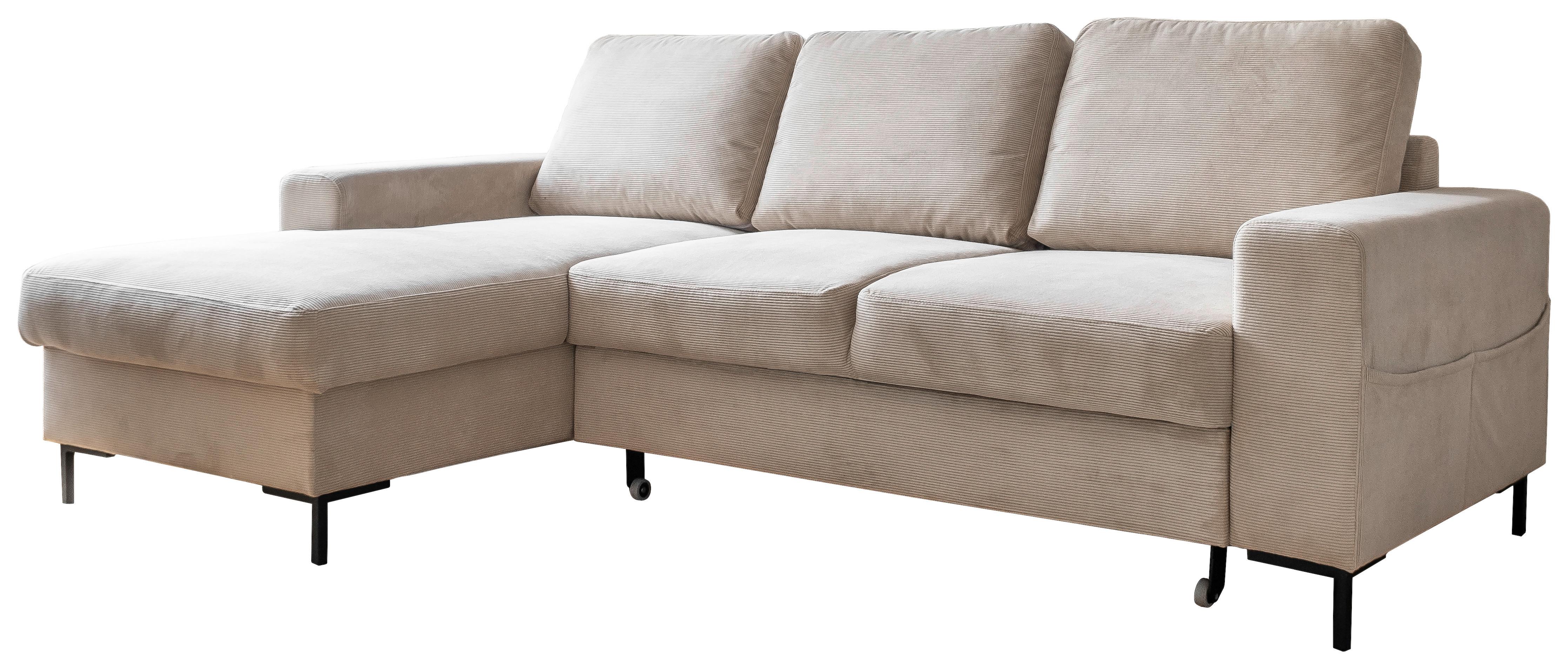 Rohová sedačka LEONIE, levá, béžový manšestr - černá/béžová, Design, kov/dřevo (148/236cm)