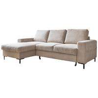 Rohová sedačka LEONIE, levá, béžový manšestr - černá/béžová, Design, kov/dřevo (148/236cm)