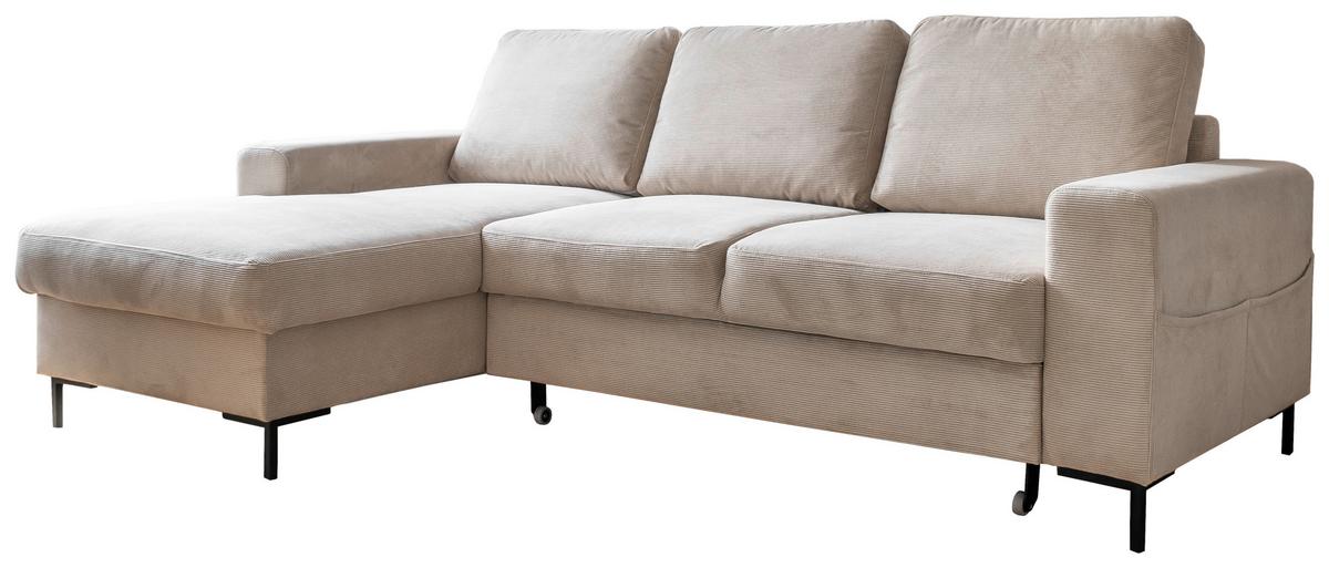 Rohová sedačka LEONIE, levá, béžový manšestr - černá/béžová, Design, kov/dřevo (148/236cm)