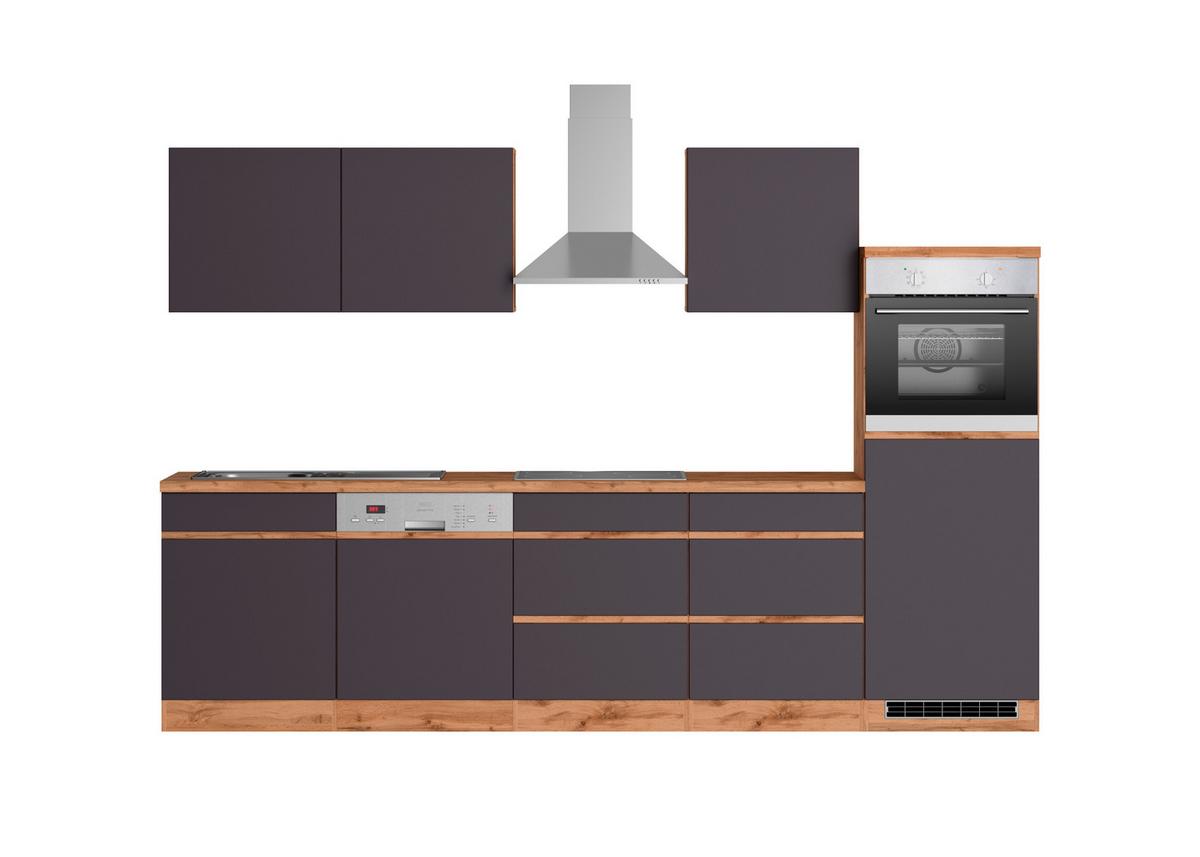 Küchenzeile Turin Mit Geräten B: 300 Cm Grau/eiche Dekor - Eiche Wotan/Grau, Design, Holzwerkstoff (300cm) - Held