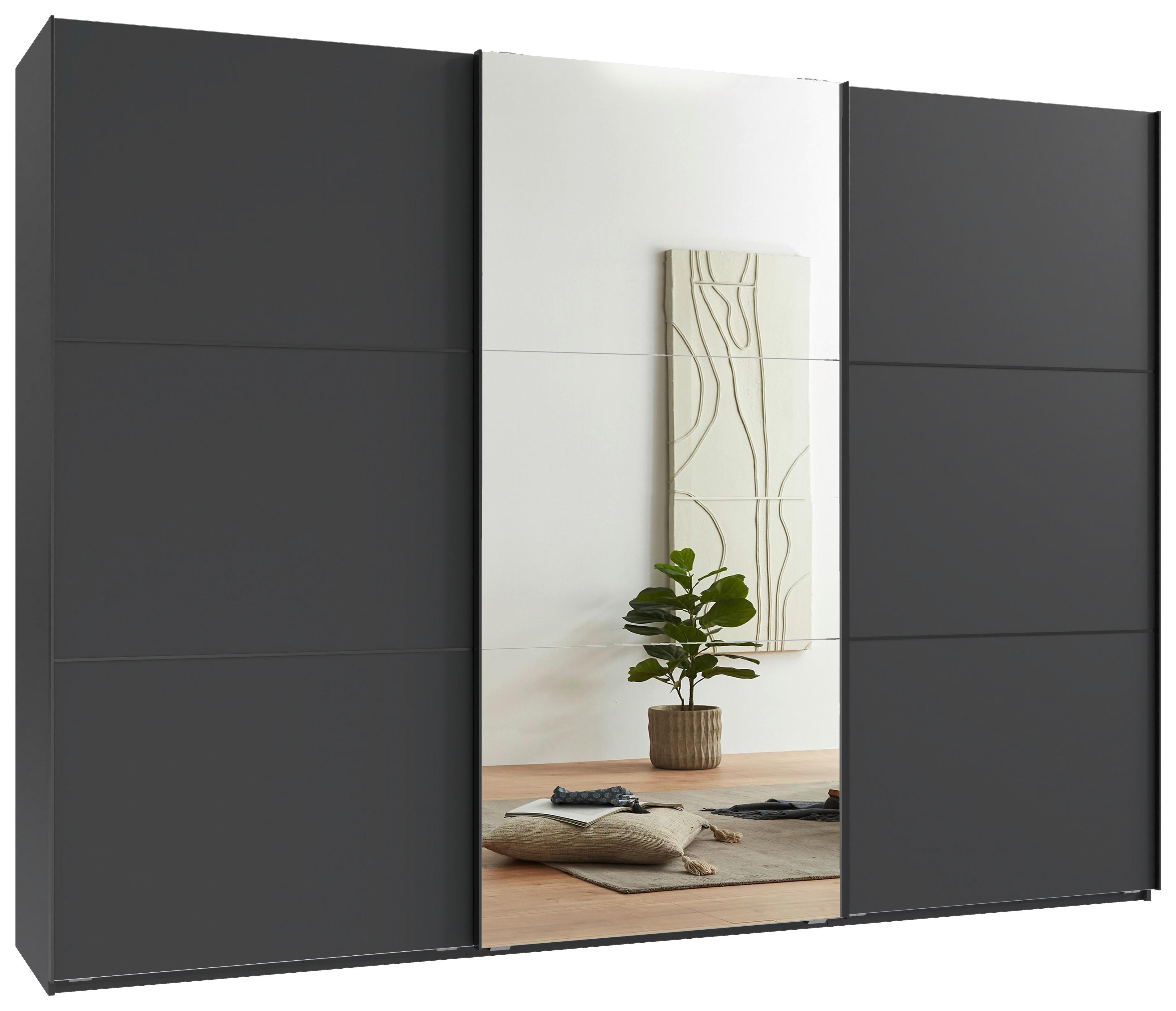 Schwebetürenschrank Indian A Grafit Dekor/Spiegel, B: 300cm - Graphitfarben, KONVENTIONELL, Glas/Holzwerkstoff (300/216/65cm)