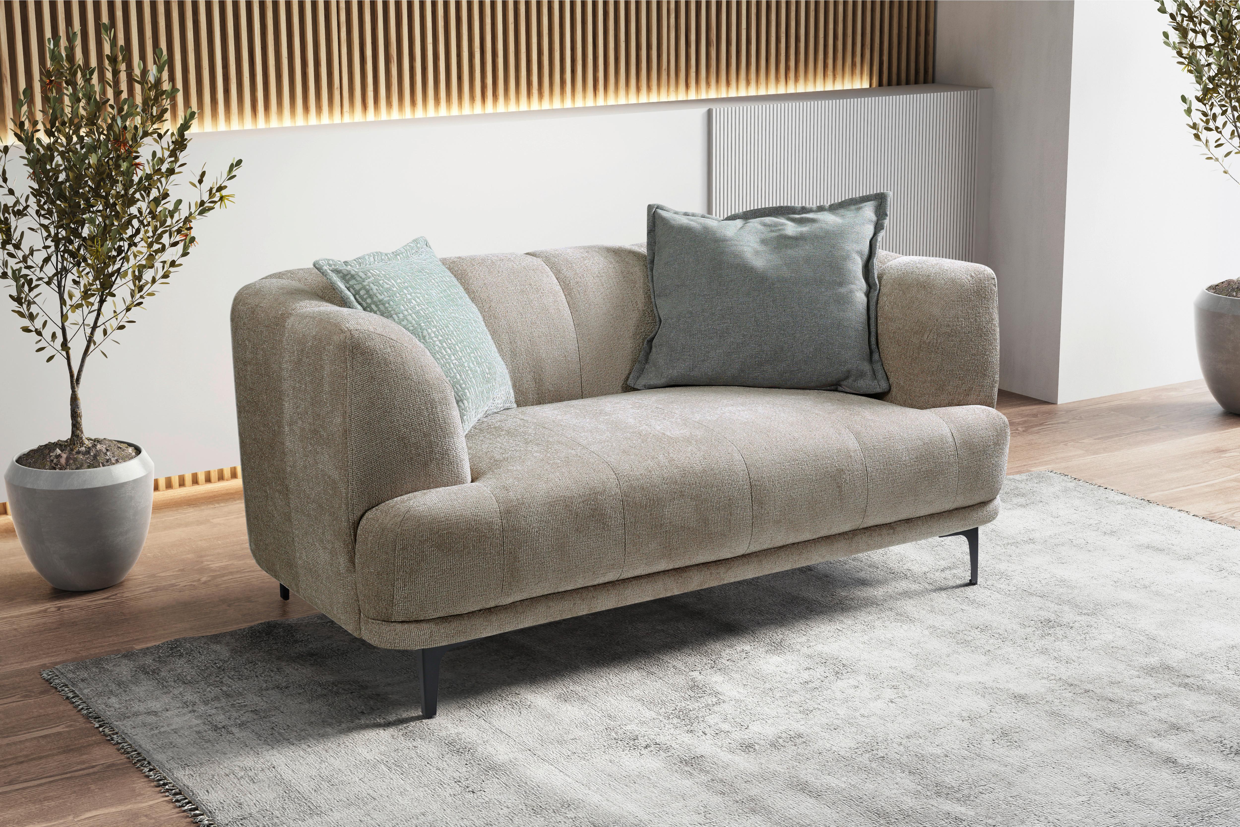 2-Sitzer-Sofa Lou Taupe/Schwarz, 166 cm - Taupe/Schwarz, Design, Textil (166/77/106cm) - MID.YOU