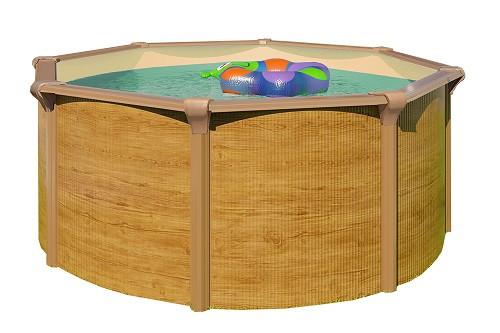Schwimmbecken Rund Rd132 Wood Braun + Pumpe, Leiter Ø 550 cm - Sandfarben/Braun, Basics, Kunststoff (550/130cm)