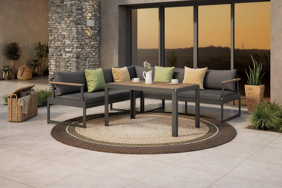 Lounge Garnitúra Barletta - tíkfa színű/szürke, Modern, textil/fa (227/227cm) - Beldano