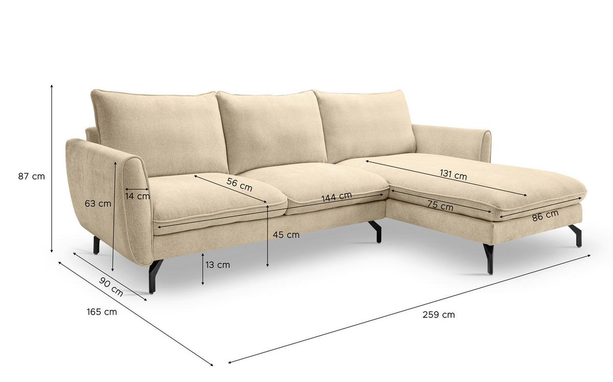 Ecksofa Toronto Beige S: 259x165cm - Beige/Schwarz, Basics, Holz/Textil (259/165cm) - MID.YOU