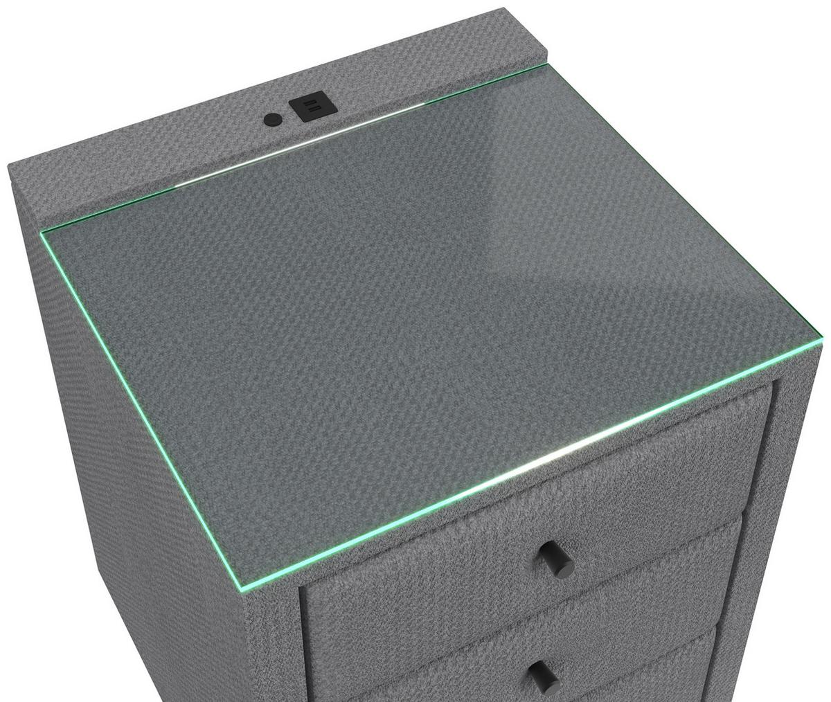 Nachtkästchen Brisbane I inkl. USB Anschluss B: 49,5cm - Grau, Trend, Glas/Holzwerkstoff (49,5/56,5/46cm) - Sembella