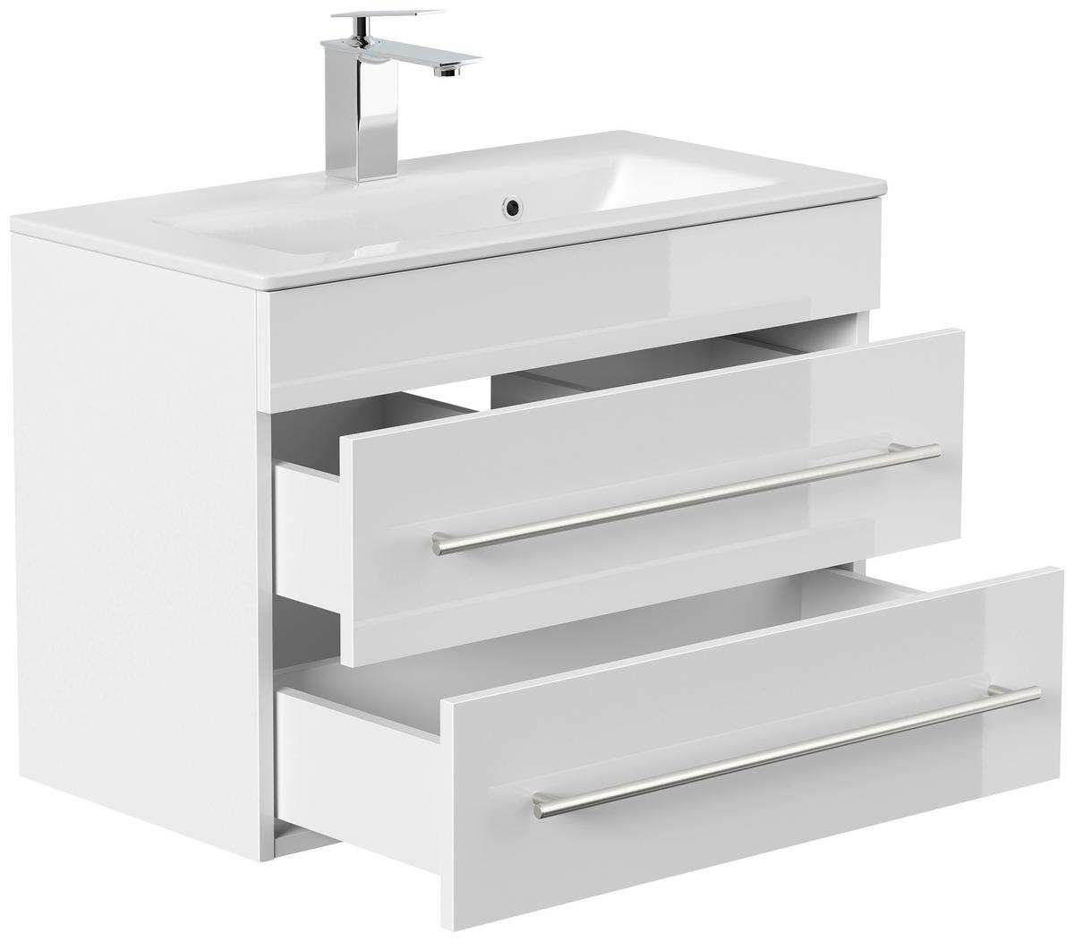 Waschtischkombi Portus Weiß Hg B: 70,4 cm - Weiß Hochglanz/Weiß, MODERN, Keramik/Holzwerkstoff (70,4cm) - MID.YOU