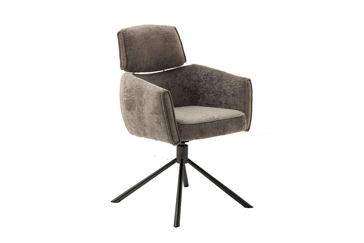 Armlehnstuhl Quebec Chenille Braun 360° drehbar - Schwarz/Braun, KONVENTIONELL, Textil/Metall (60/92/64cm)