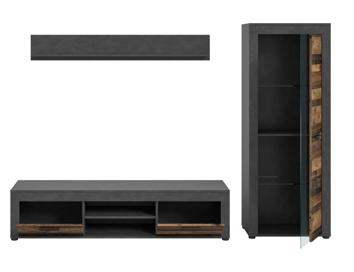 Wohnwand Jam Grau/Naturfarben B: 159 cm - Schwarz/Naturfarben, Design, Glas/Holzwerkstoff (159/235/35cm) - MID.YOU