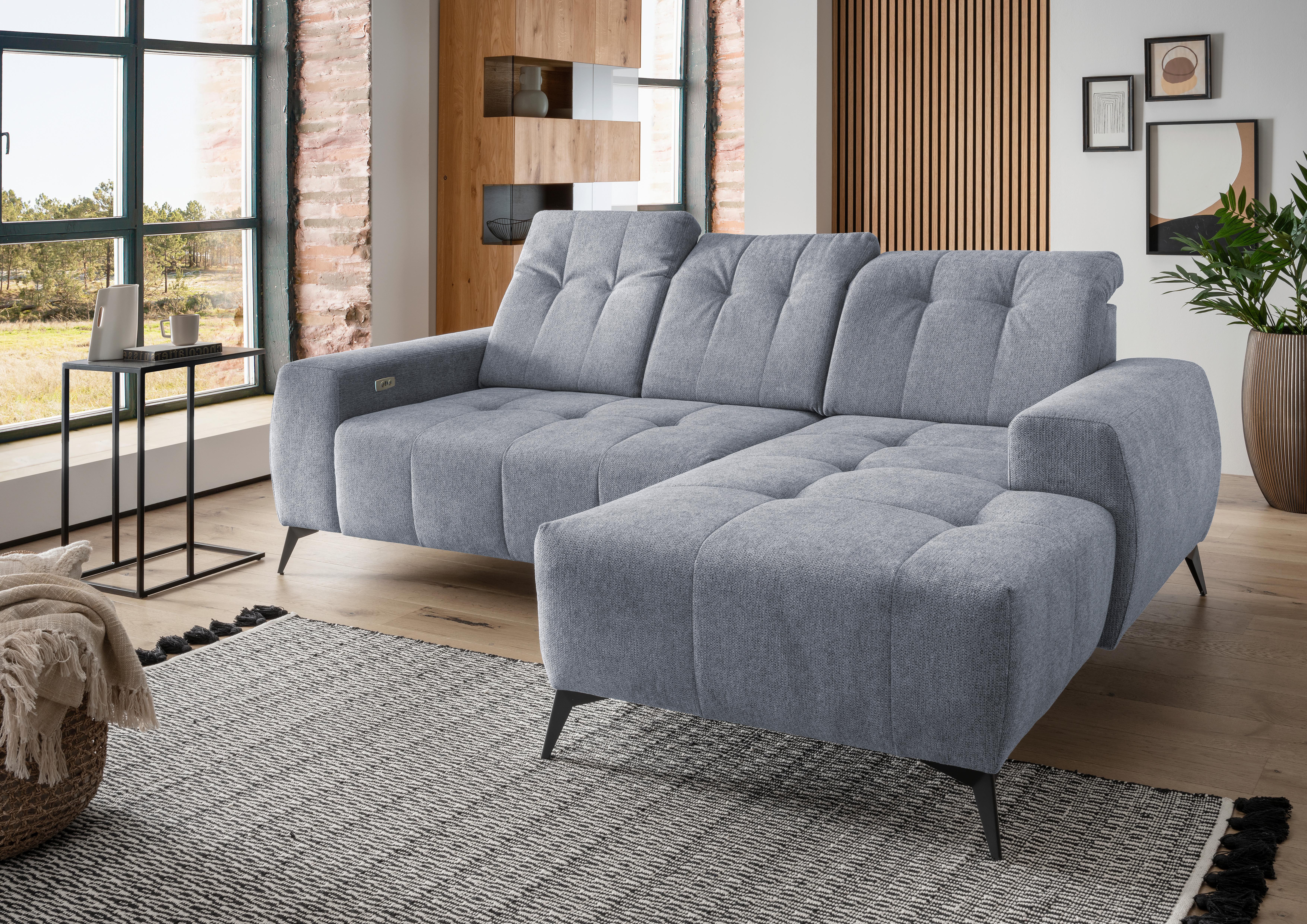 Ecksofa mit USB Anschluss Sano, Hellblau, S: 258x180 cm - Schwarz/Hellblau, MODERN, Textil (258/180cm) - Livetastic