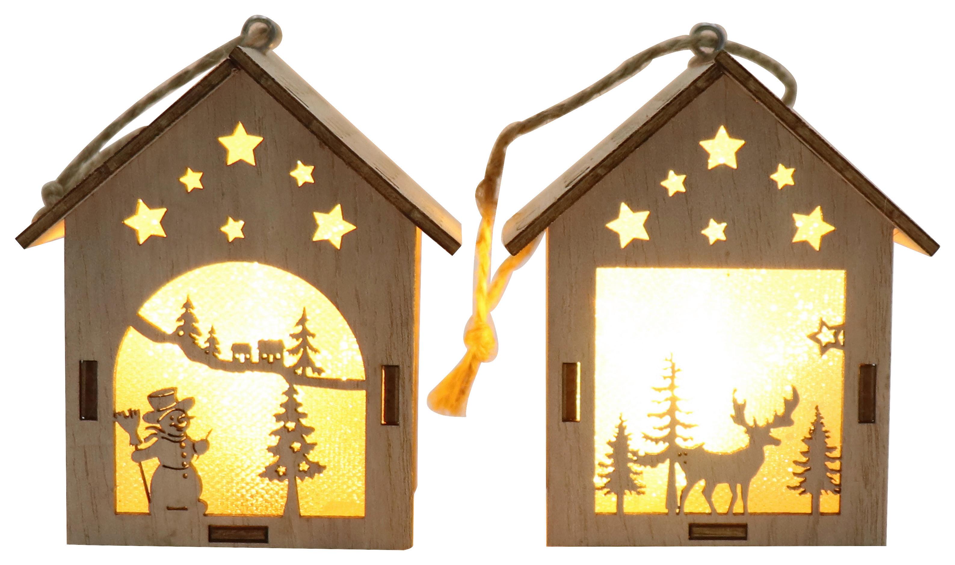 LED-Dekoleuchte Gloria Haus mit Weihnachtsmotiv - Nussbaumfarben, ROMANTIK / LANDHAUS, Holz (7,6/6.1/8,5cm) - James Wood