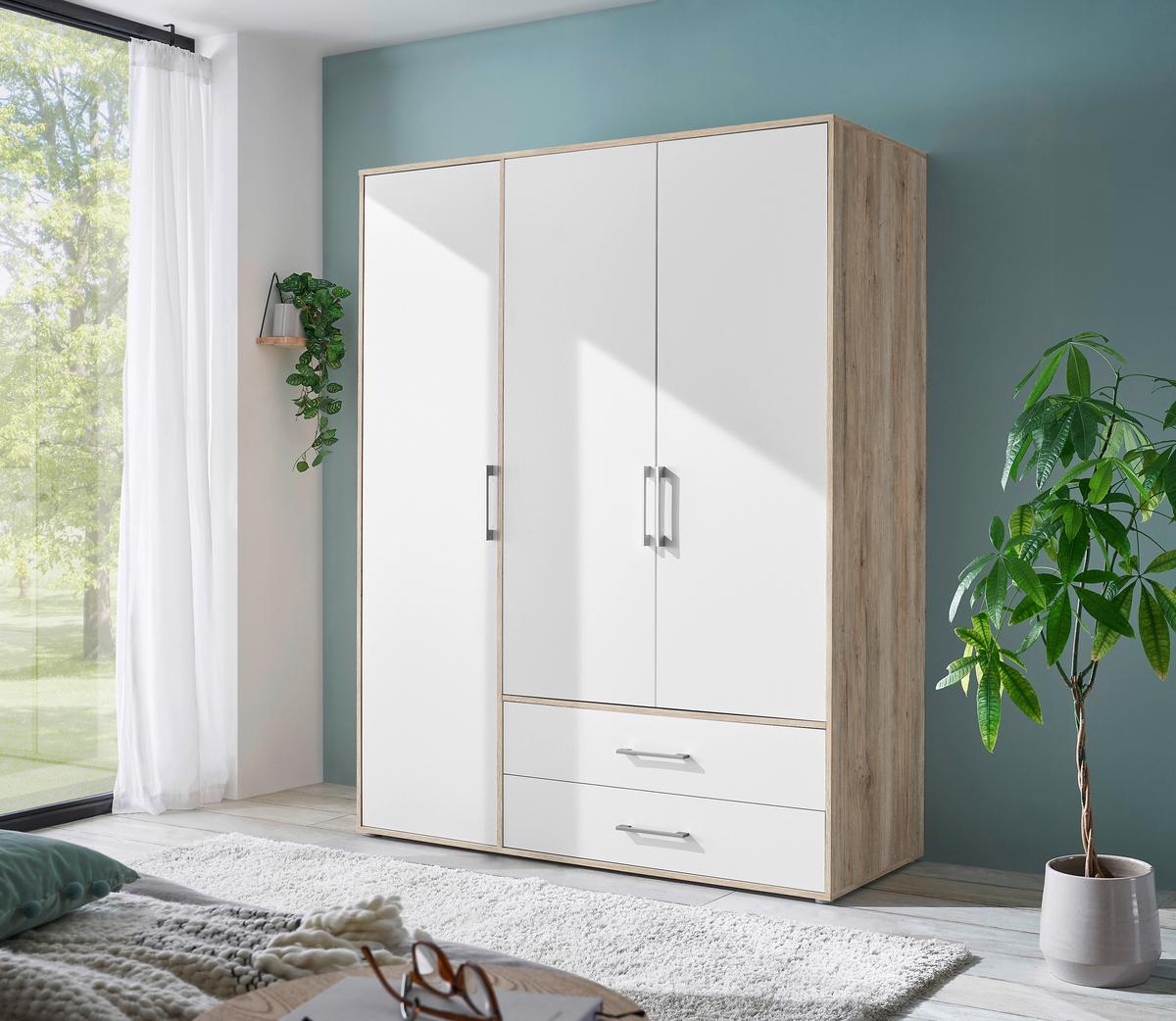 Kleiderschrank Lembo - Weiß/Eiche San Remo, KONVENTIONELL, Holzwerkstoff (155/195/60cm)