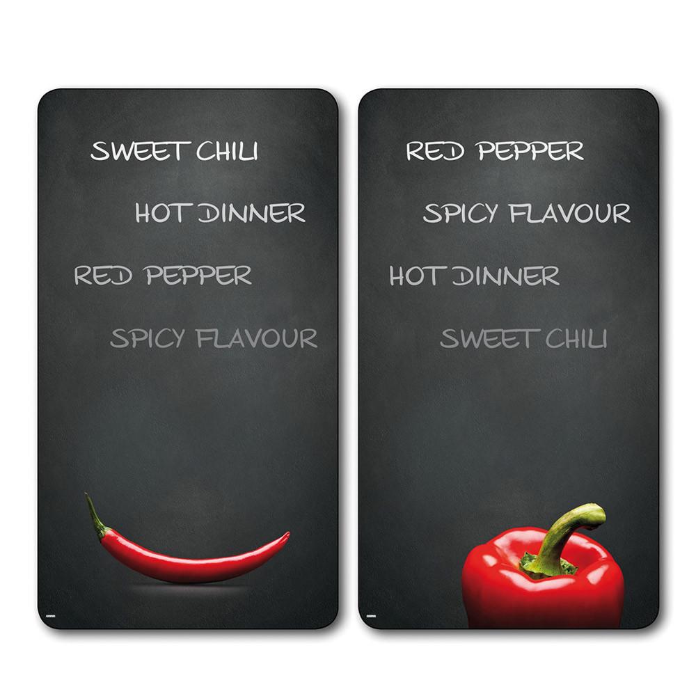 Herdabdeckplatte Schwarz/Rot Esg-Glas 52x30 cm 2er-Set