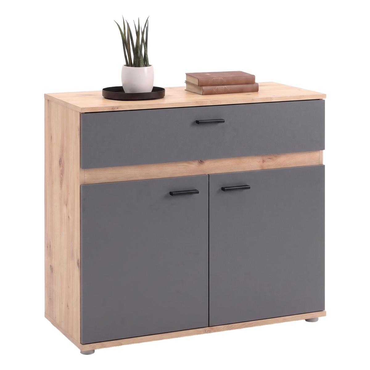 Kommode Carmen 2 Anthrazit/Eichefa. B: 80,2 cm - Eichefarben/Anthrazit, Trend, Holzwerkstoff (80,2/80/35cm) - Based