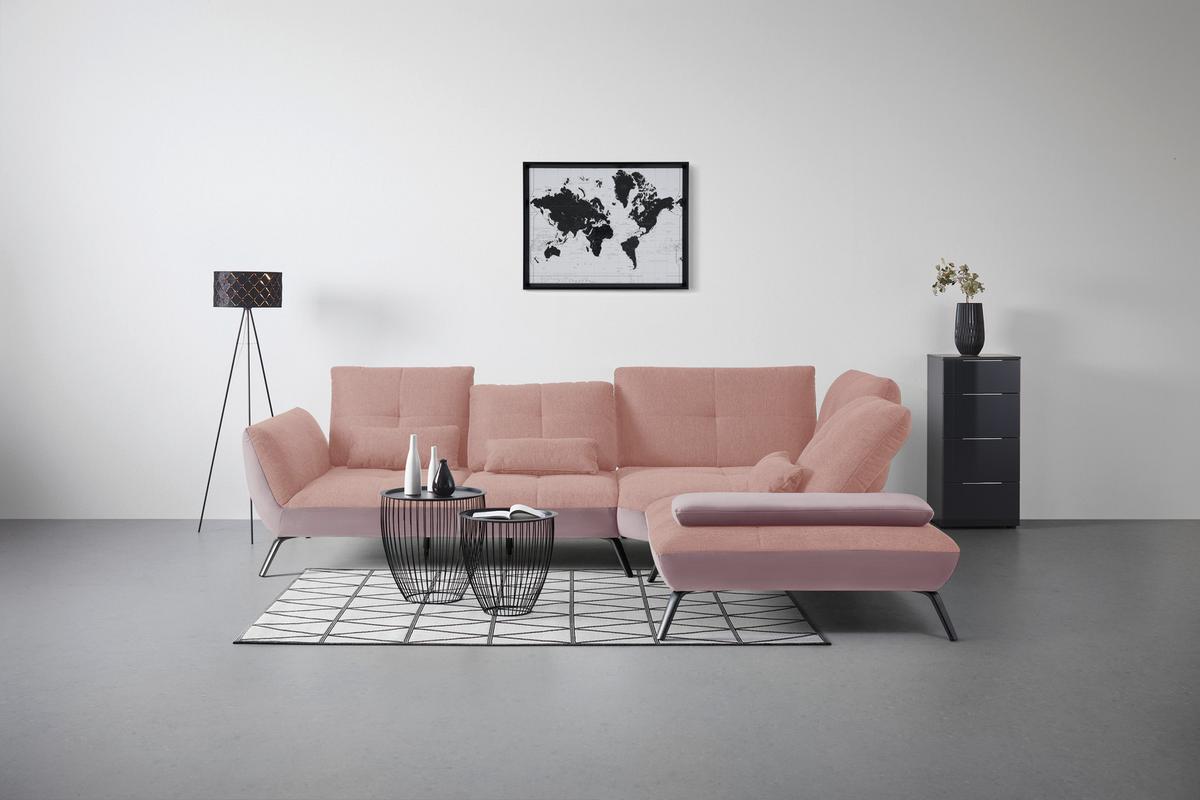 Rohová sedačka TRENDY, pravá, šeříková / růžová - růžová/černá, Moderní, kov/kompozitní dřevo (310/93/250cm) - Premium Living