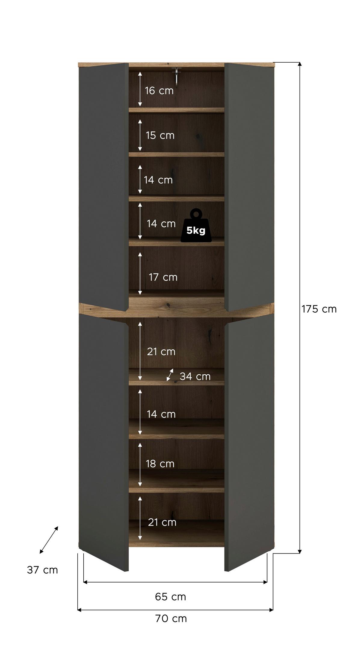 Garderobenschrank Scarpa Anthrazit/eichefarben B: 70 Cm - Eichefarben/Anthrazit, Design, Holzwerkstoff (70/175/37cm) - Livetastic