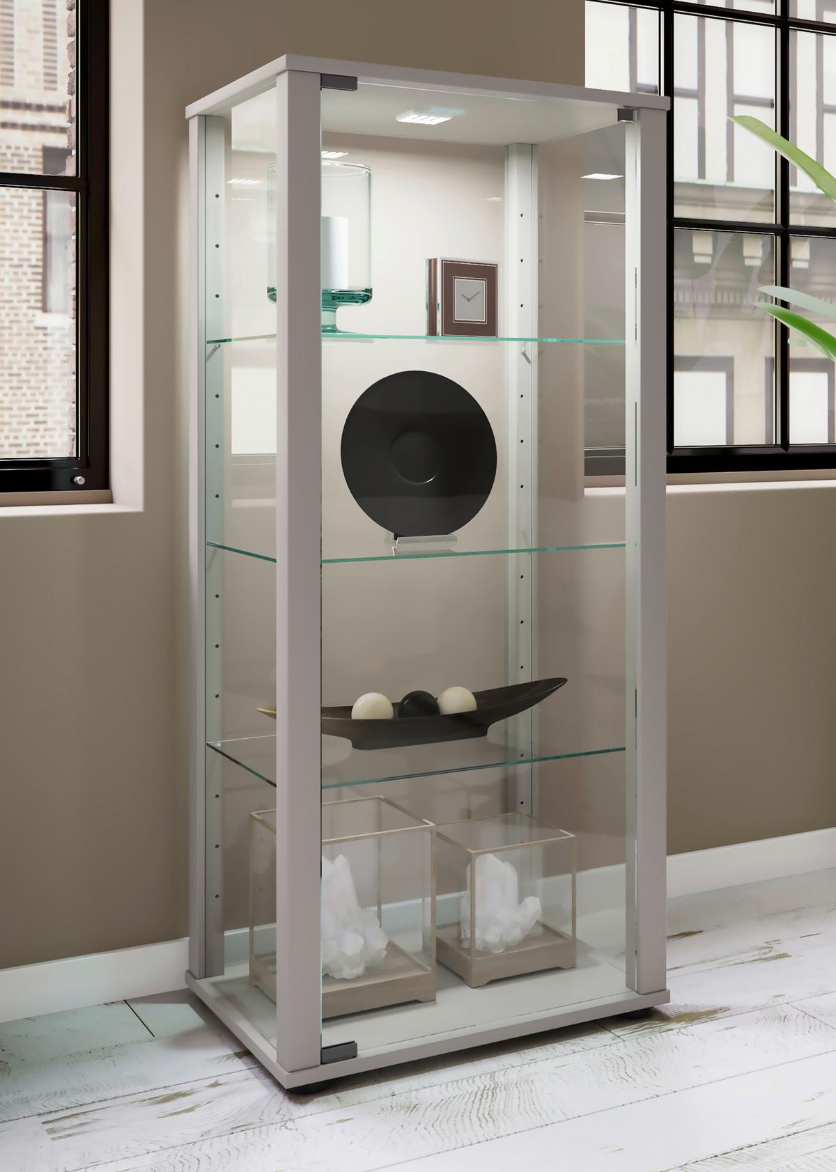 Vitrine Kavisa B: 50 Cm Silberfarben - Silberfarben/Schwarz, MODERN, Glas/Holzwerkstoff (50/114,5/38cm) - MID.YOU