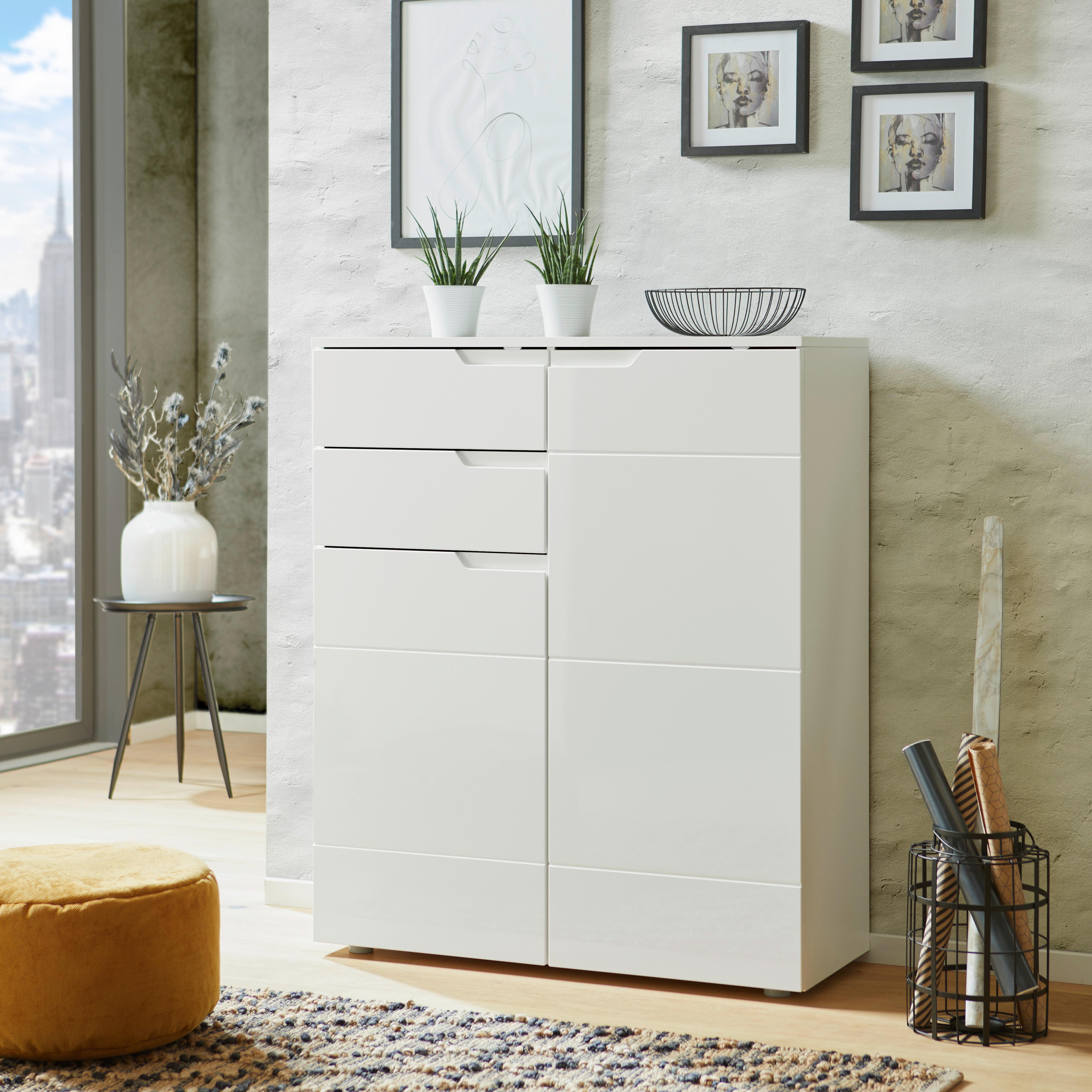 Kommode 100cm Hilton, Weiß Hilton - Weiß Hochglanz/Weiß, MODERN, Holzwerkstoff (100/119,8/40cm)