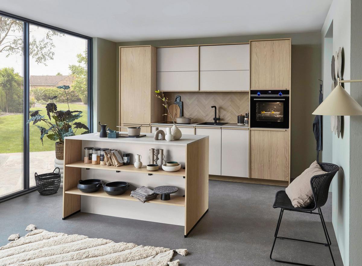 KÜCHENBLOCK SOFIA/SINGAPUR - Sandfarben/Eichefarben, LIFESTYLE, Holzwerkstoff (296,4cm) - Vertico