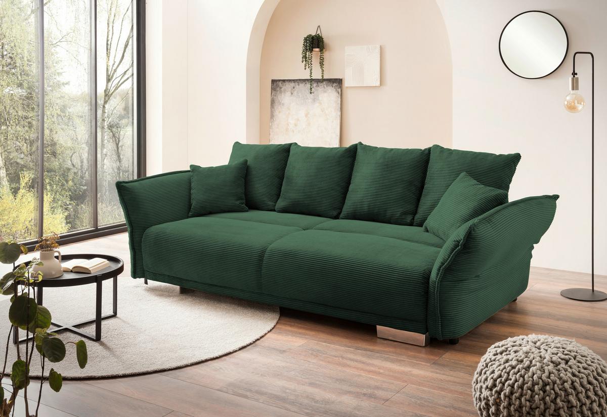 Bigsofa Pera, Dunkelgrün B: 242 cm - Chromfarben/Dunkelgrün, MODERN, Textil (242/71/90/131cm) - Livetastic