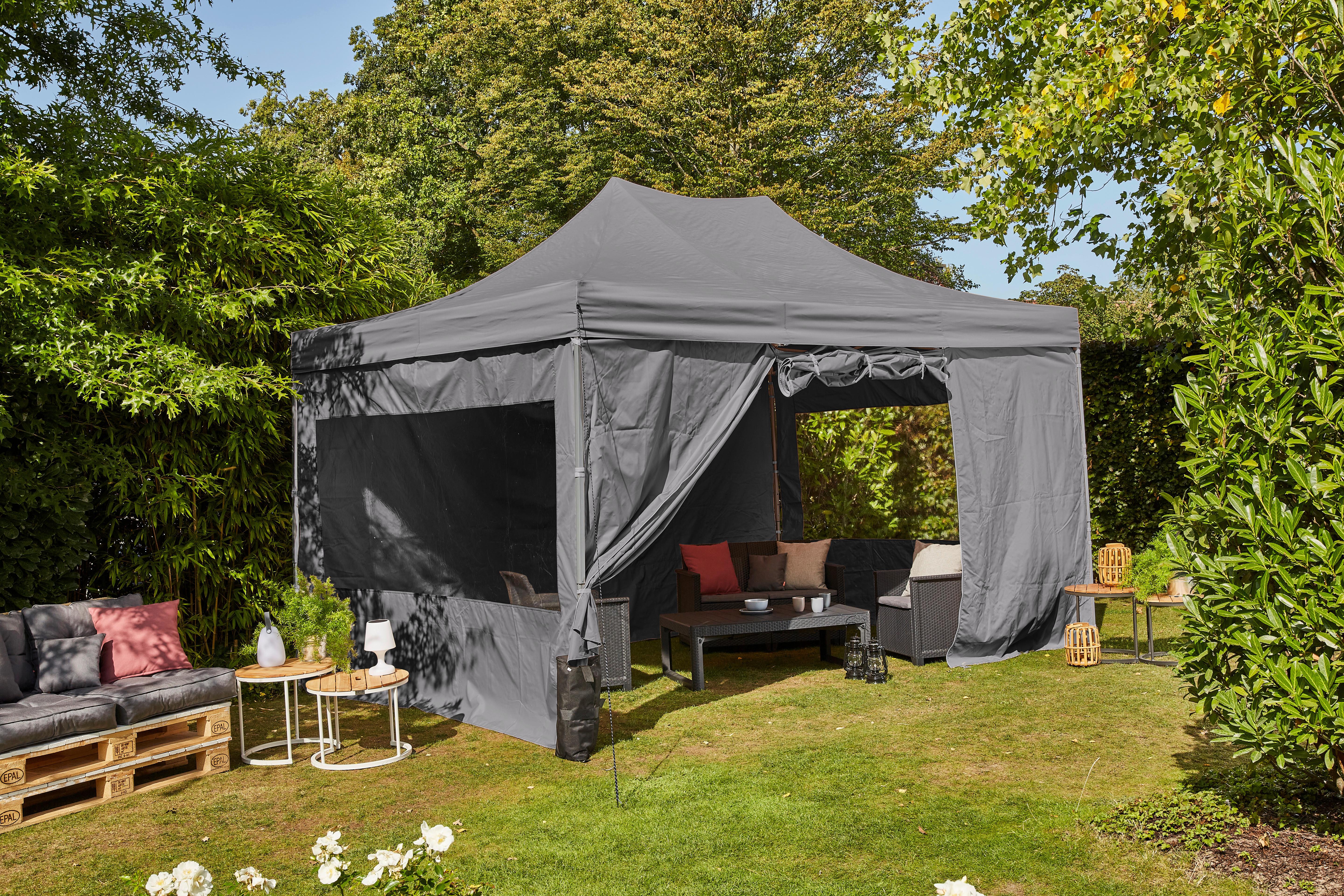 Pavillon L30550 450x300 cm Mit Seitenwände - Grau, KONVENTIONELL, Textil/Metall (450/330/300cm) - Siena Garden