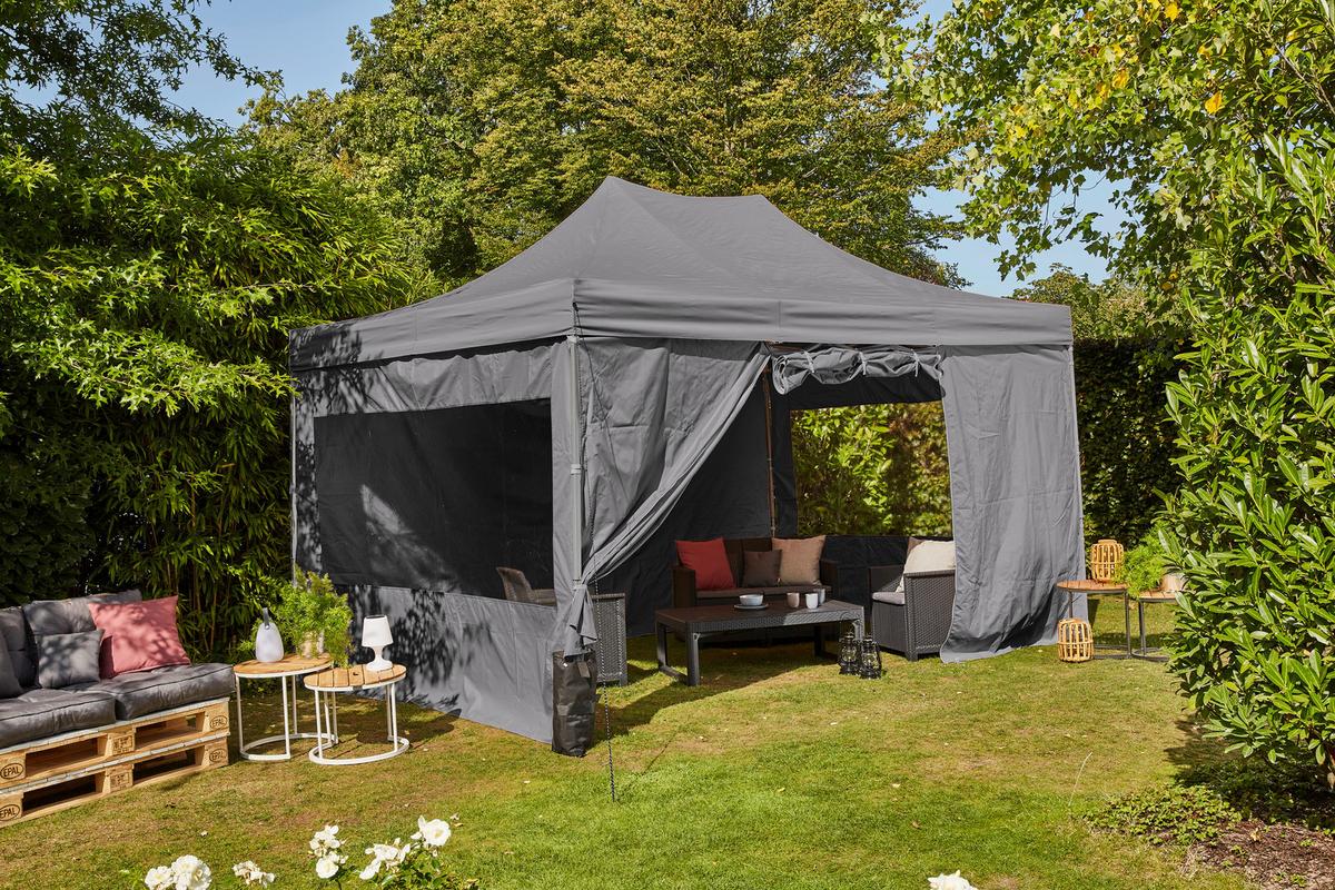 Pavillon L30550 450x300 cm Mit Seitenwände - Grau, KONVENTIONELL, Textil/Metall (450/330/300cm) - Siena Garden