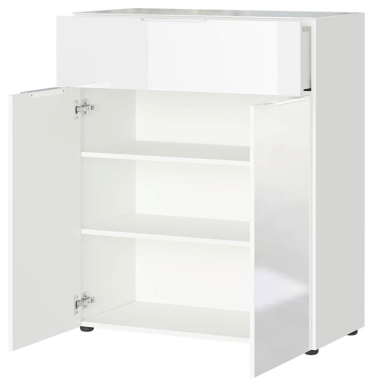 Kommode Stehend B: 83 cm Weiß - Schwarz/Weiß, KONVENTIONELL, Glas/Holzwerkstoff (83/102/42cm) - Germania