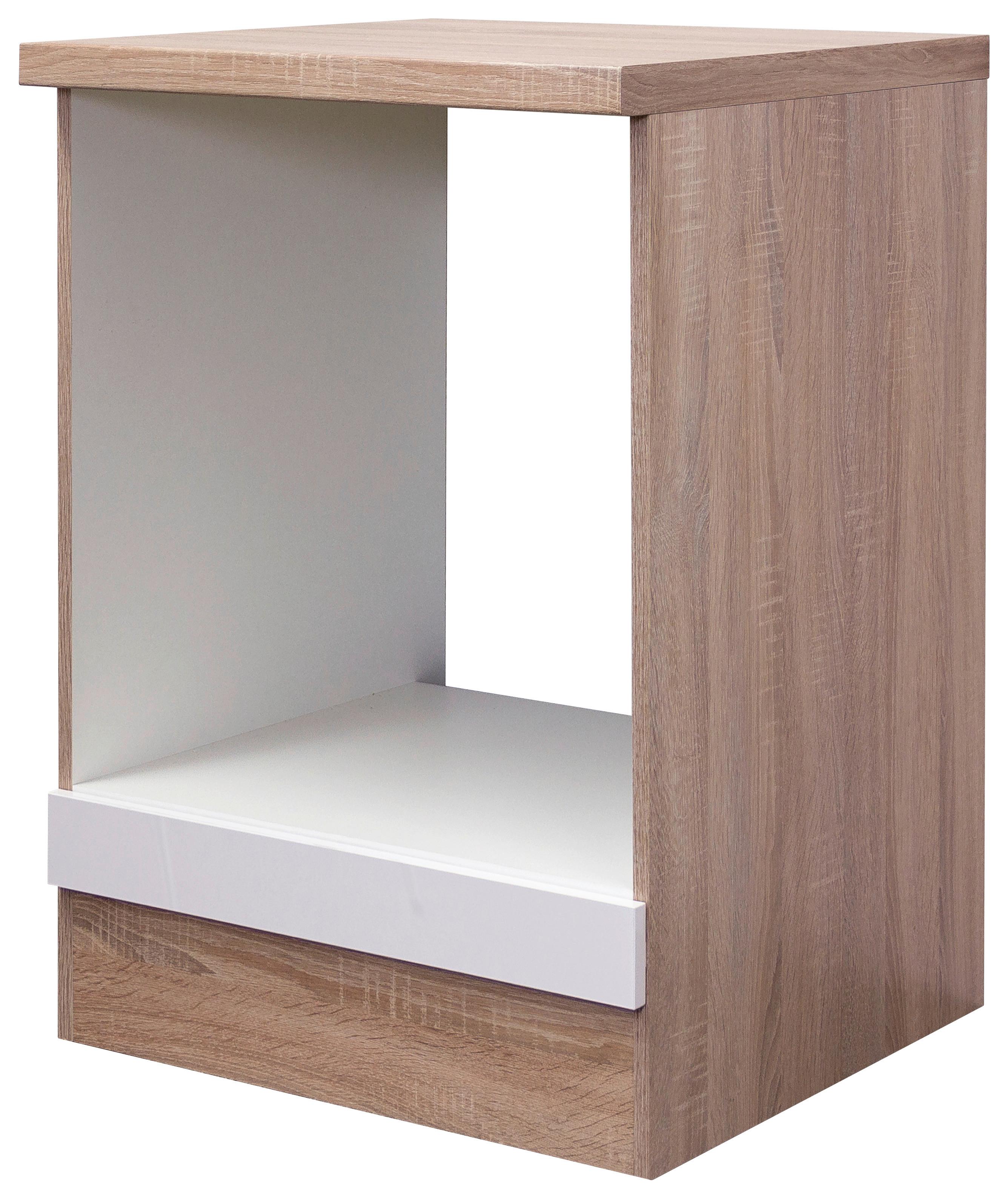 Skrinka na vstavaný šporák Venezia-Valero 60cm - biela s vysokým leskom/dub sonoma, Modern, kompozitné drevo (60/86/60cm) - FlexWell