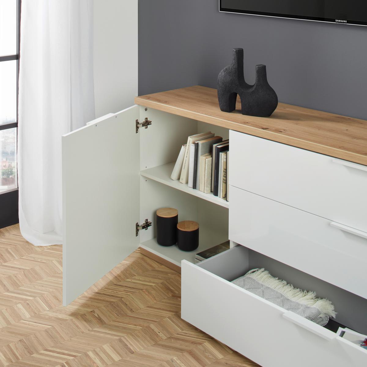 TV element Wide bílá/dub Artisan - bílá/dub artisan, Moderní, kov/kompozitní dřevo (240/75/40cm) - Based