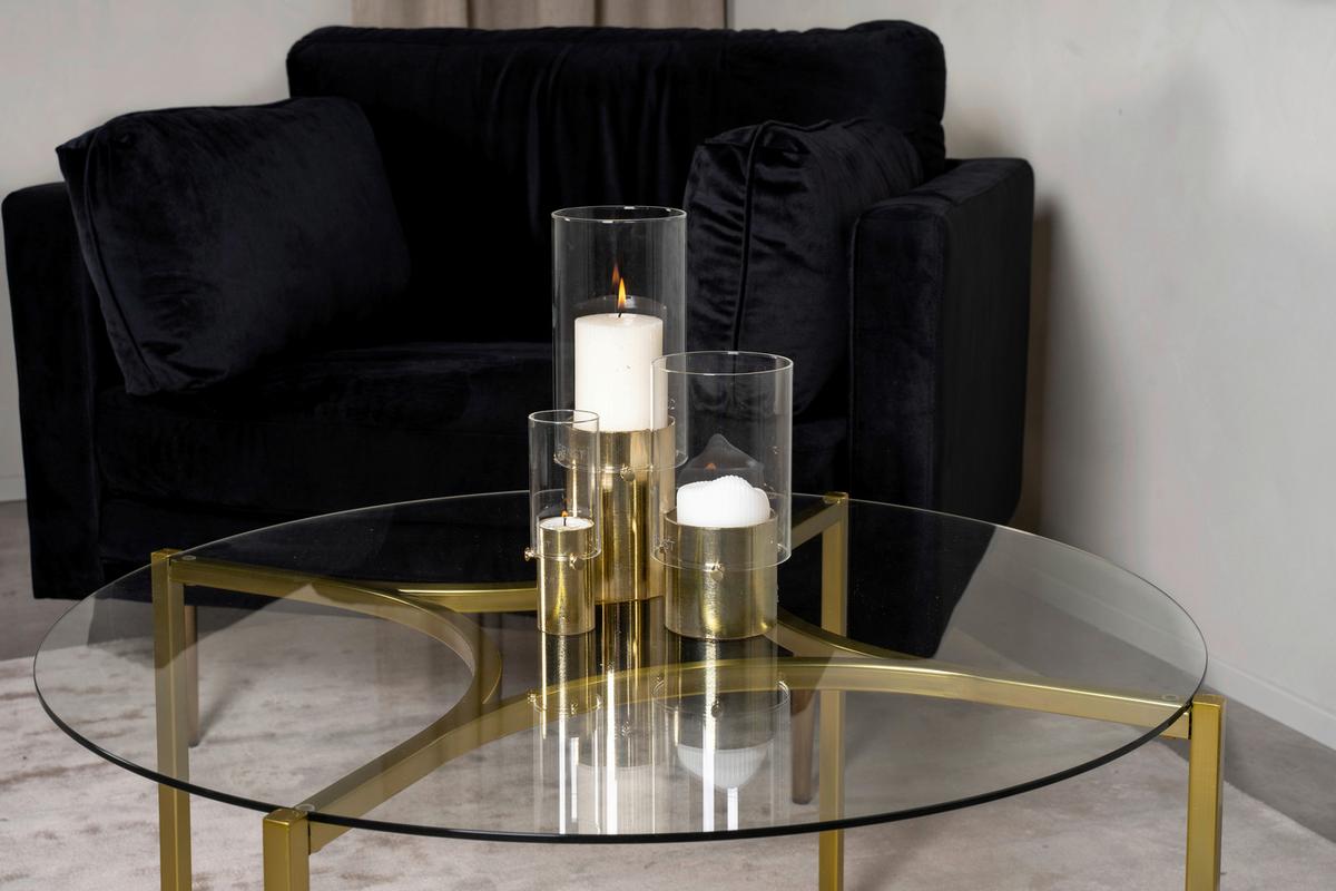 Couchtisch Kivik - Messingfarben, Design, Glas/Metall (90/90/45cm) - Livetastic