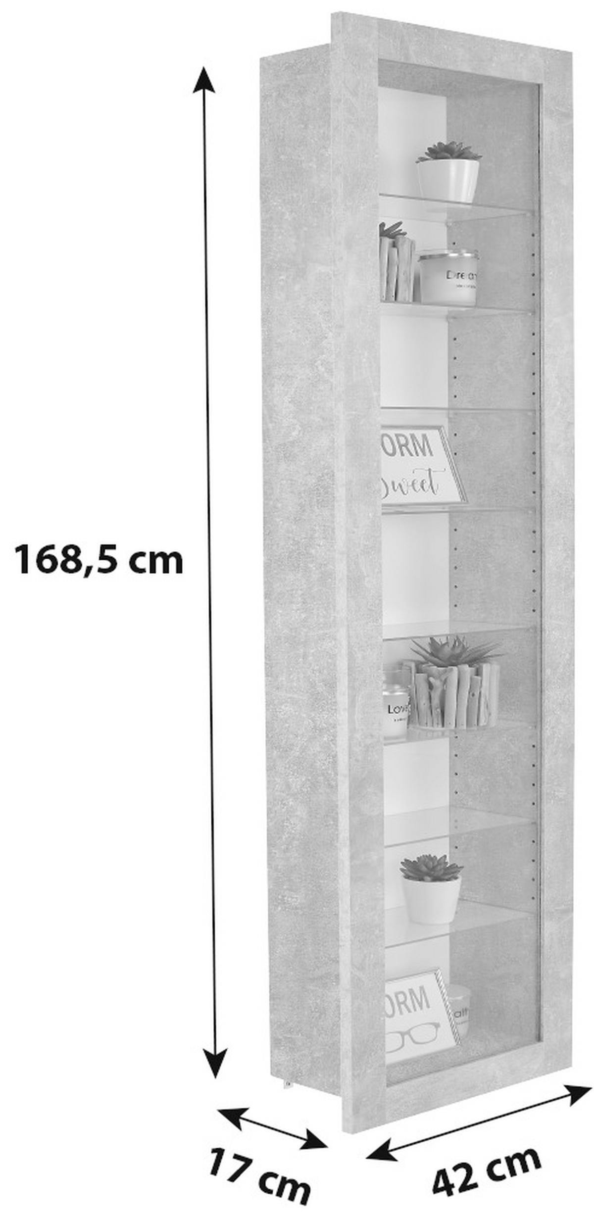 Hängevitrine Boni B: 42 cm Betonoptik/Weiß - Weiß/Grau, MODERN, Glas/Holzwerkstoff (42/168,5/17cm)