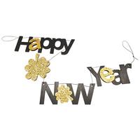 Grilanda HAPPY NEW YEAR -PAZ- - černá/barvy zlata, Konvenční, kompozitní dřevo (120cm) - Mömax
